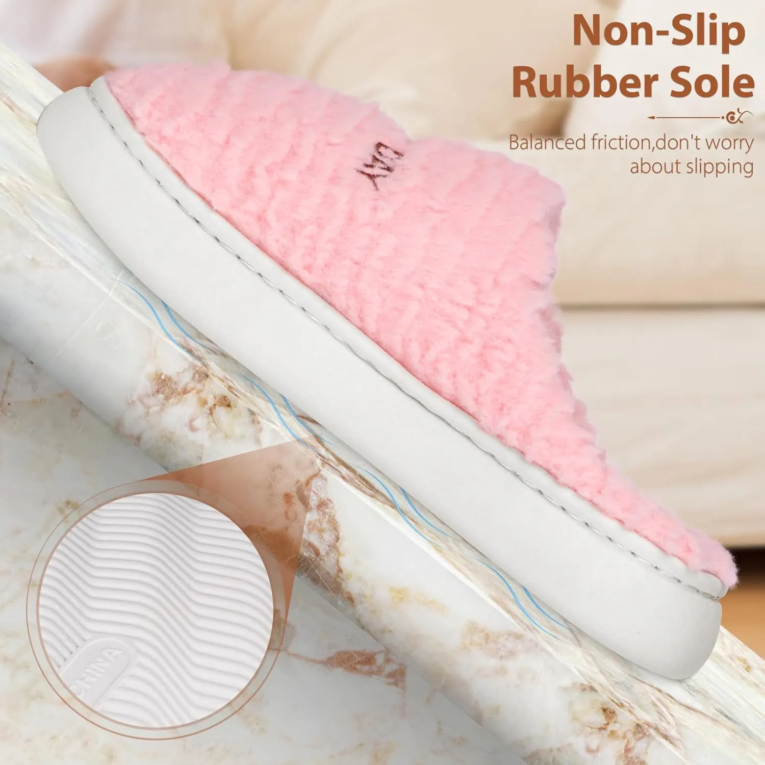 Slippers for Women-Fuzzy Memory Foam Slippers Soft Lightweight Warm Slip On House Slippers,Anti-Skid Cozy Plush for Indoor Outdoor Slipper