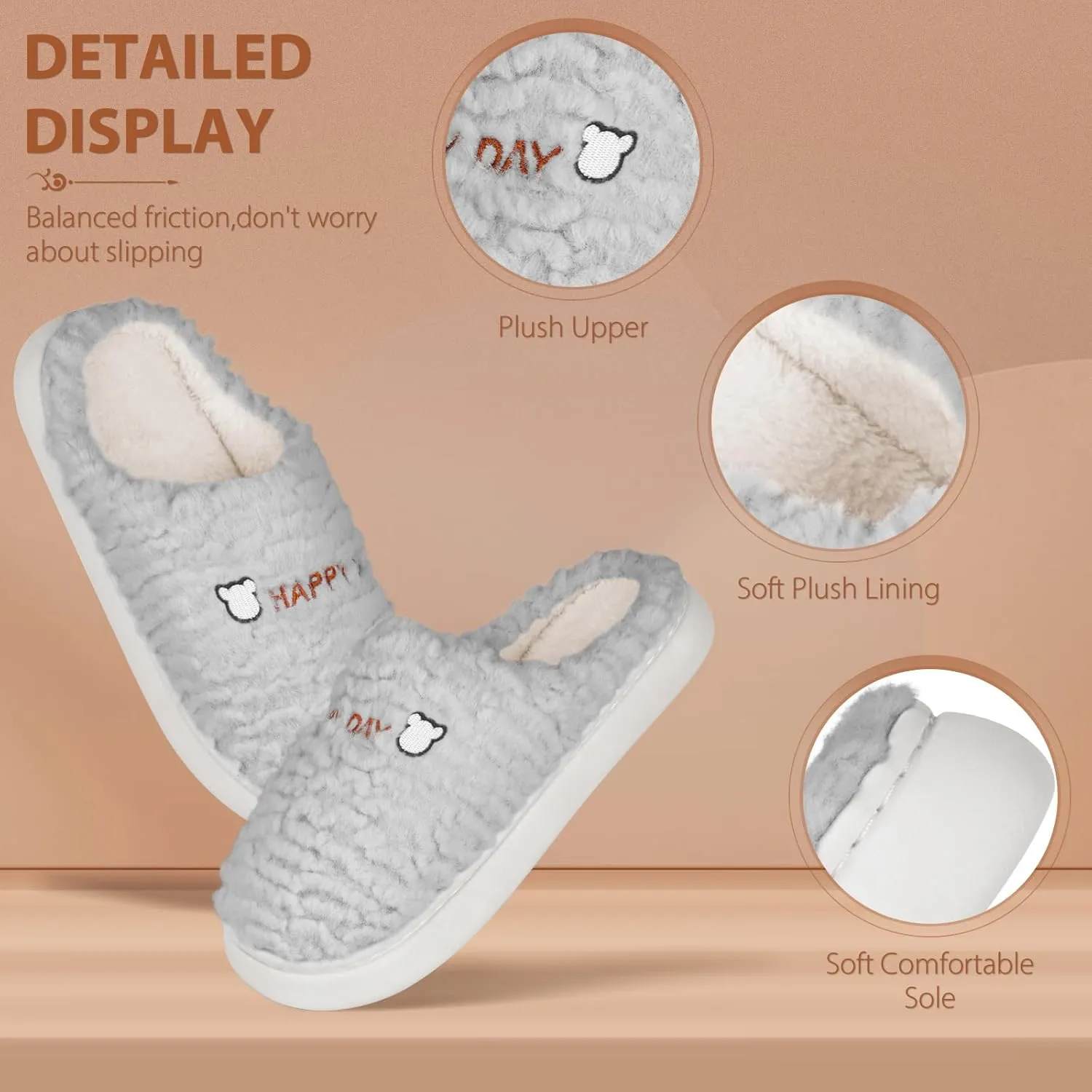 Slippers for Women-Fuzzy Memory Foam Slippers Soft Lightweight Warm Slip On House Slippers,Anti-Skid Cozy Plush for Indoor Outdoor Slipper