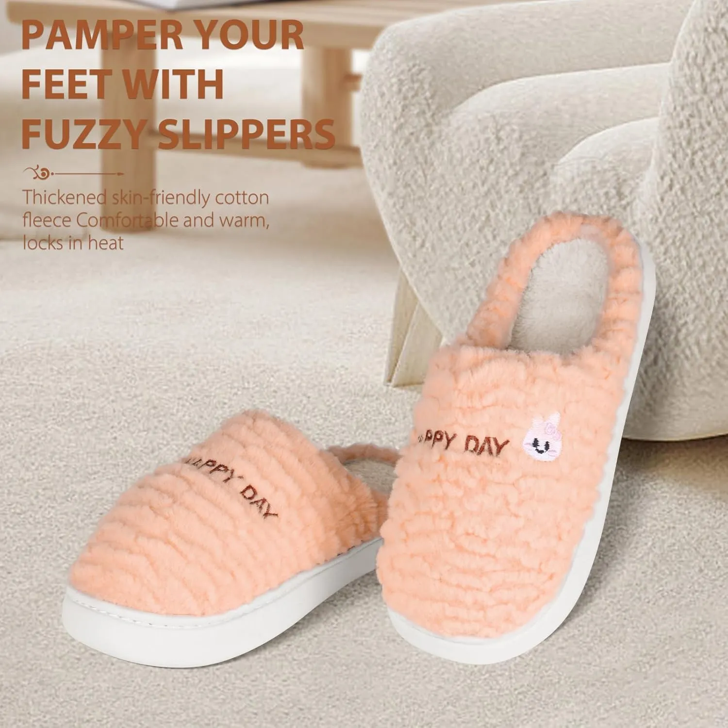Slippers for Women-Fuzzy Memory Foam Slippers Soft Lightweight Warm Slip On House Slippers,Anti-Skid Cozy Plush for Indoor Outdoor Slipper