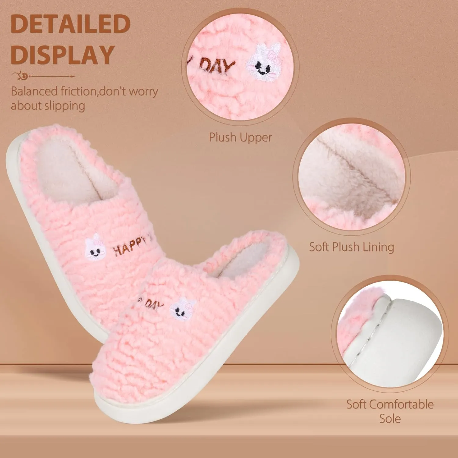 Slippers for Women-Fuzzy Memory Foam Slippers Soft Lightweight Warm Slip On House Slippers,Anti-Skid Cozy Plush for Indoor Outdoor Slipper