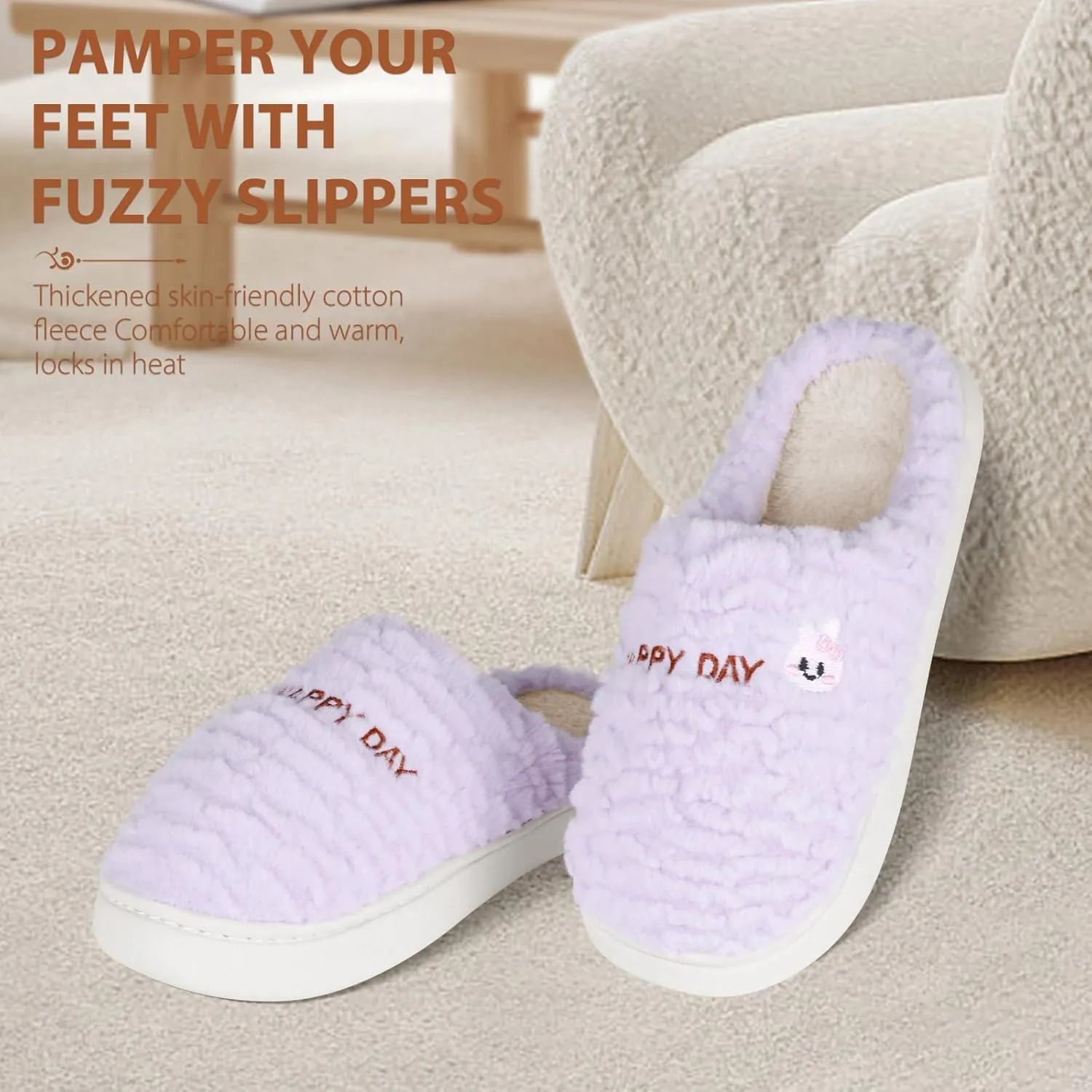 Slippers for Women-Fuzzy Memory Foam Slippers Soft Lightweight Warm Slip On House Slippers,Anti-Skid Cozy Plush for Indoor Outdoor Slipper