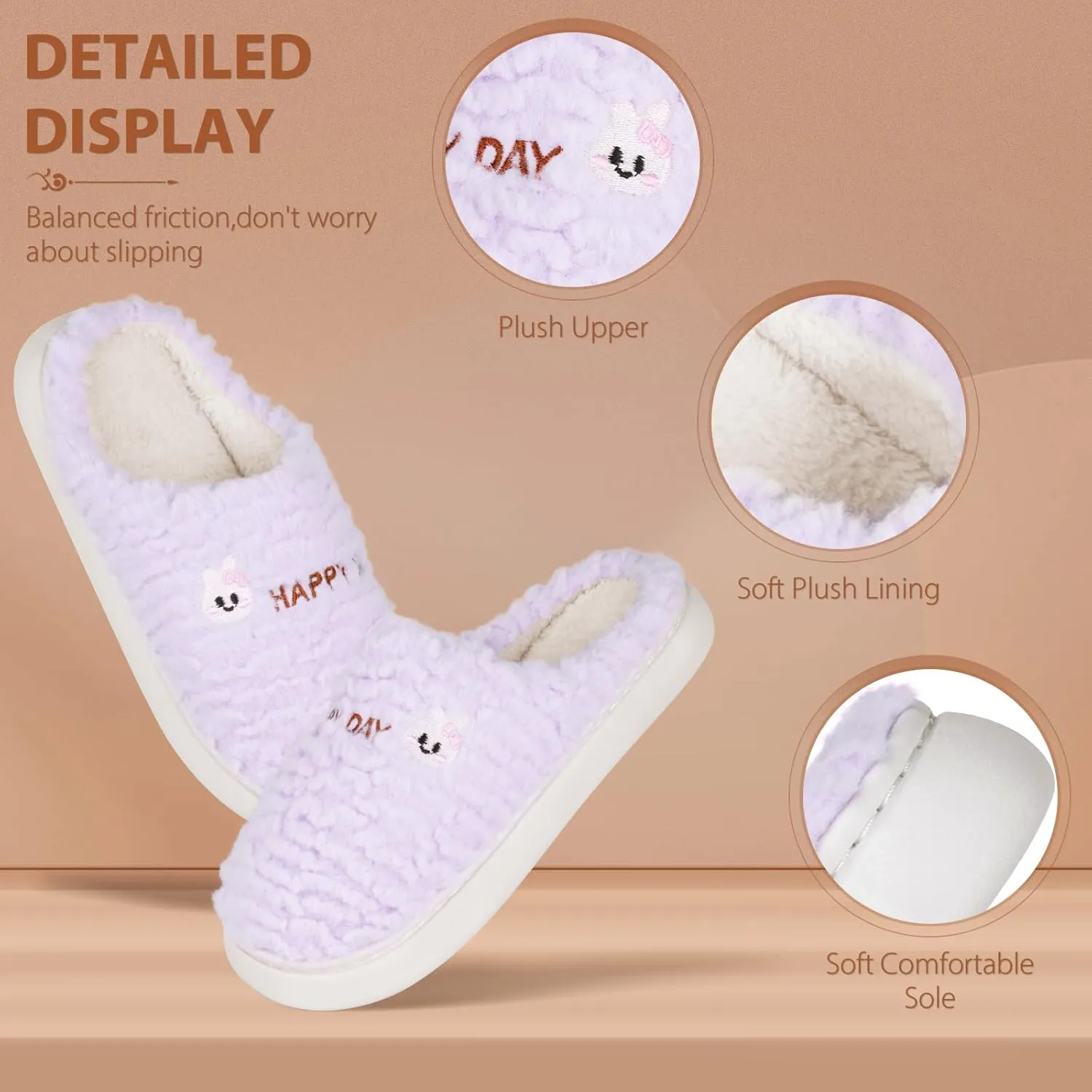 Slippers for Women-Fuzzy Memory Foam Slippers Soft Lightweight Warm Slip On House Slippers,Anti-Skid Cozy Plush for Indoor Outdoor Slipper