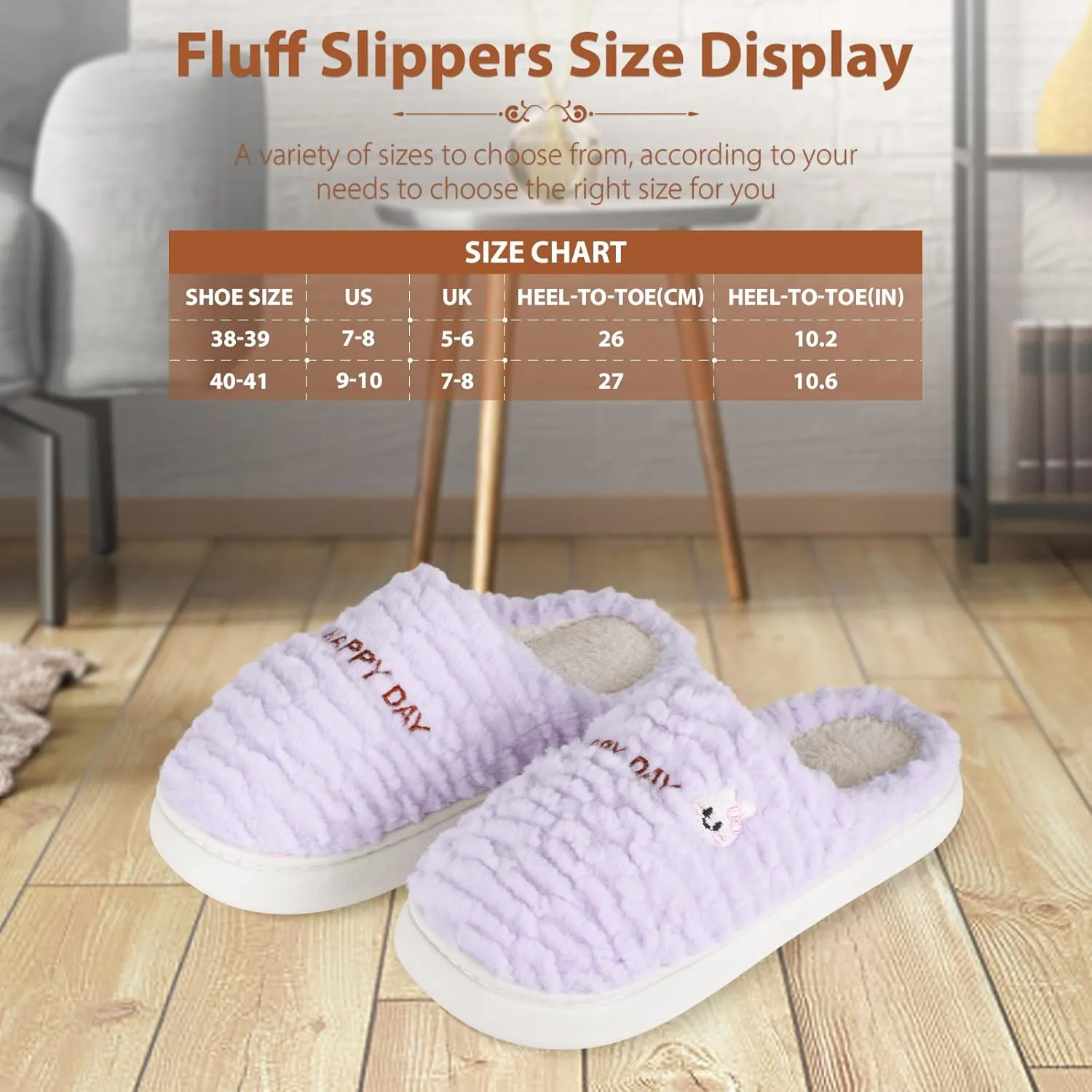 Slippers for Women-Fuzzy Memory Foam Slippers Soft Lightweight Warm Slip On House Slippers,Anti-Skid Cozy Plush for Indoor Outdoor Slipper