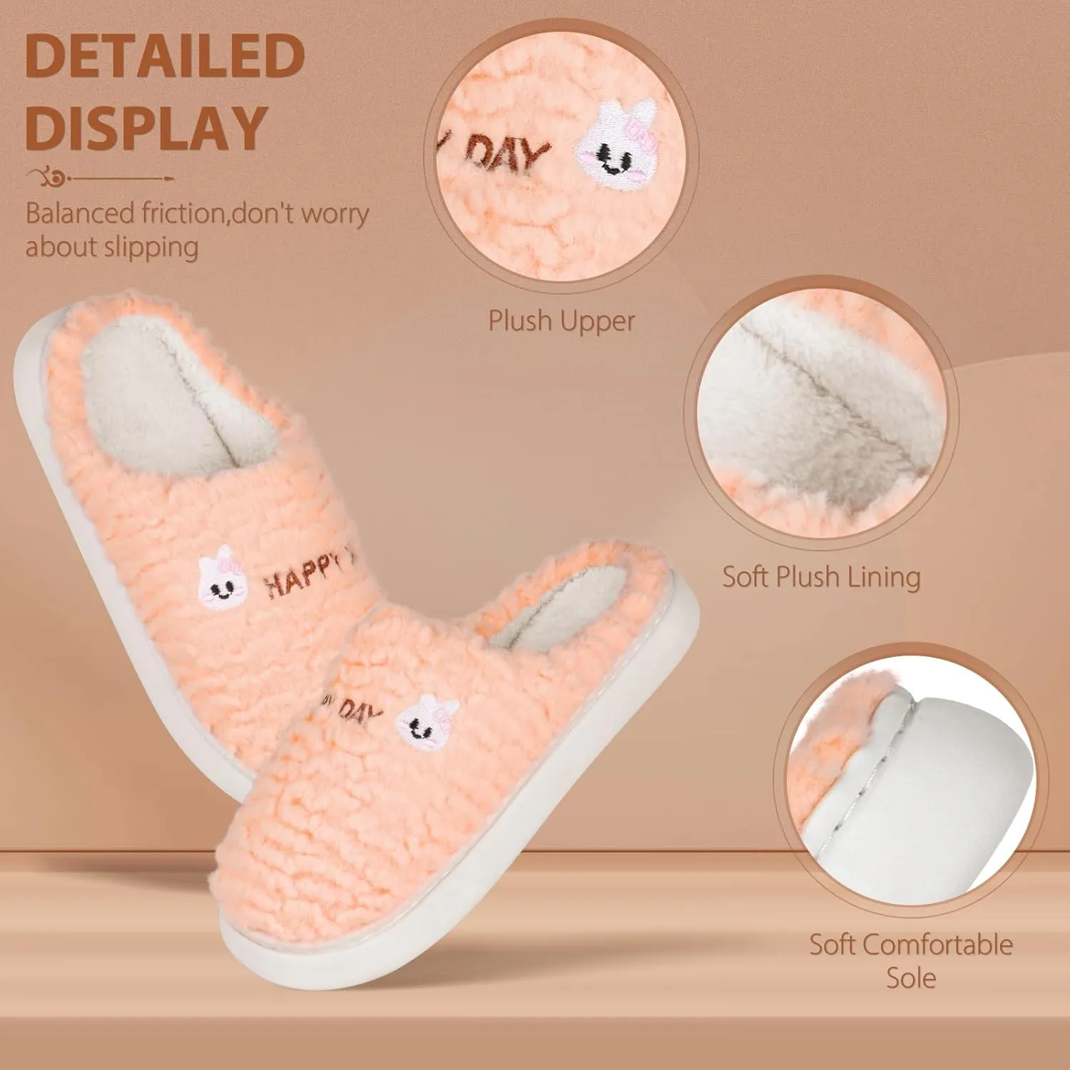 Slippers for Women-Fuzzy Memory Foam Slippers Soft Lightweight Warm Slip On House Slippers,Anti-Skid Cozy Plush for Indoor Outdoor Slipper