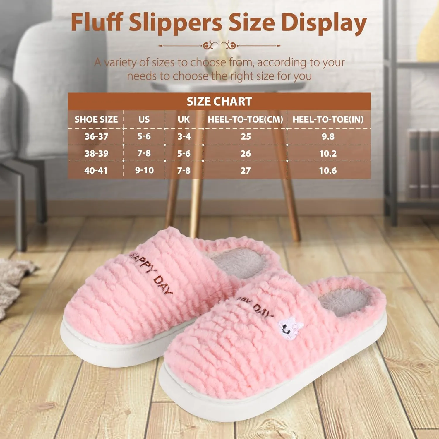 Slippers for Women-Fuzzy Memory Foam Slippers Soft Lightweight Warm Slip On House Slippers,Anti-Skid Cozy Plush for Indoor Outdoor Slipper