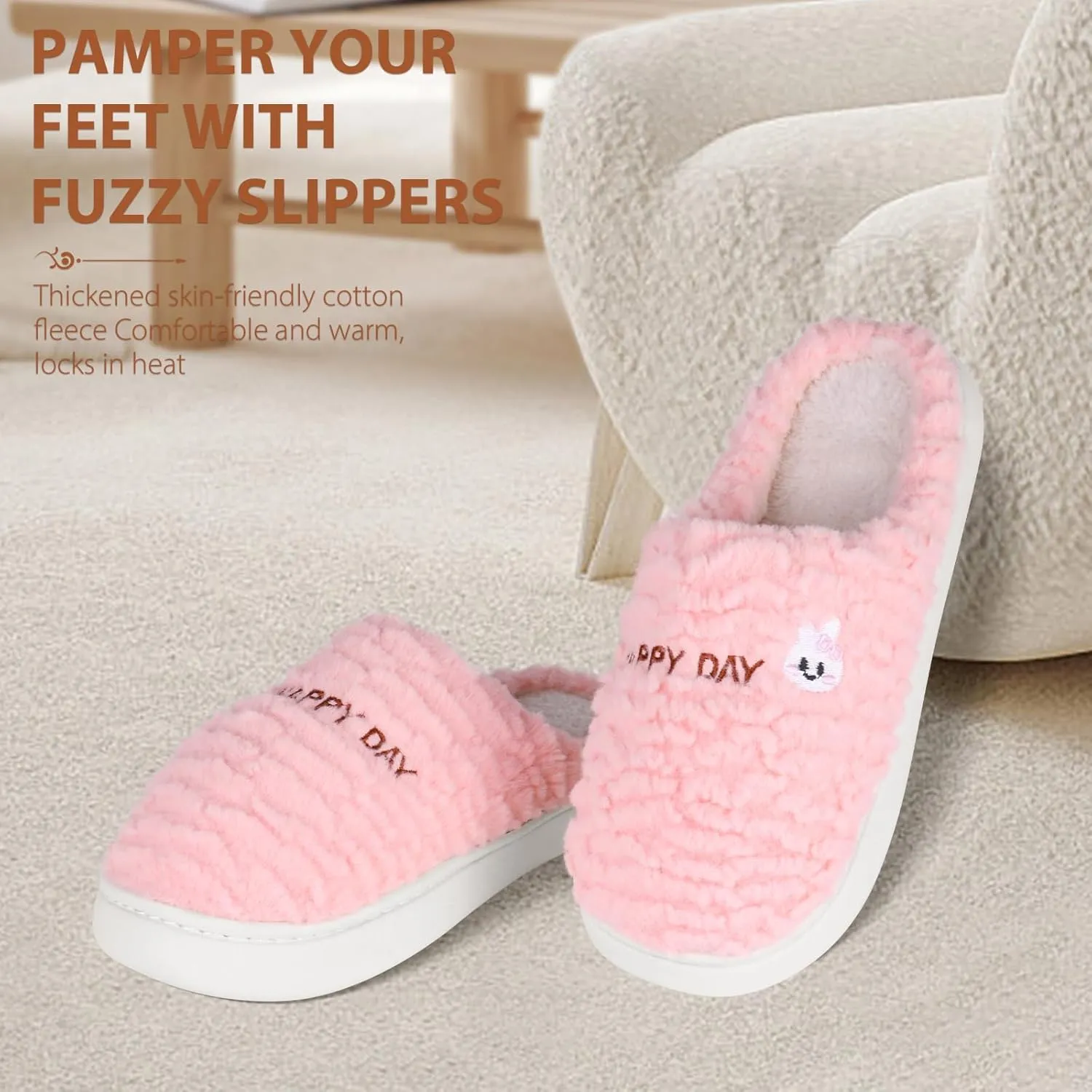 Slippers for Women-Fuzzy Memory Foam Slippers Soft Lightweight Warm Slip On House Slippers,Anti-Skid Cozy Plush for Indoor Outdoor Slipper