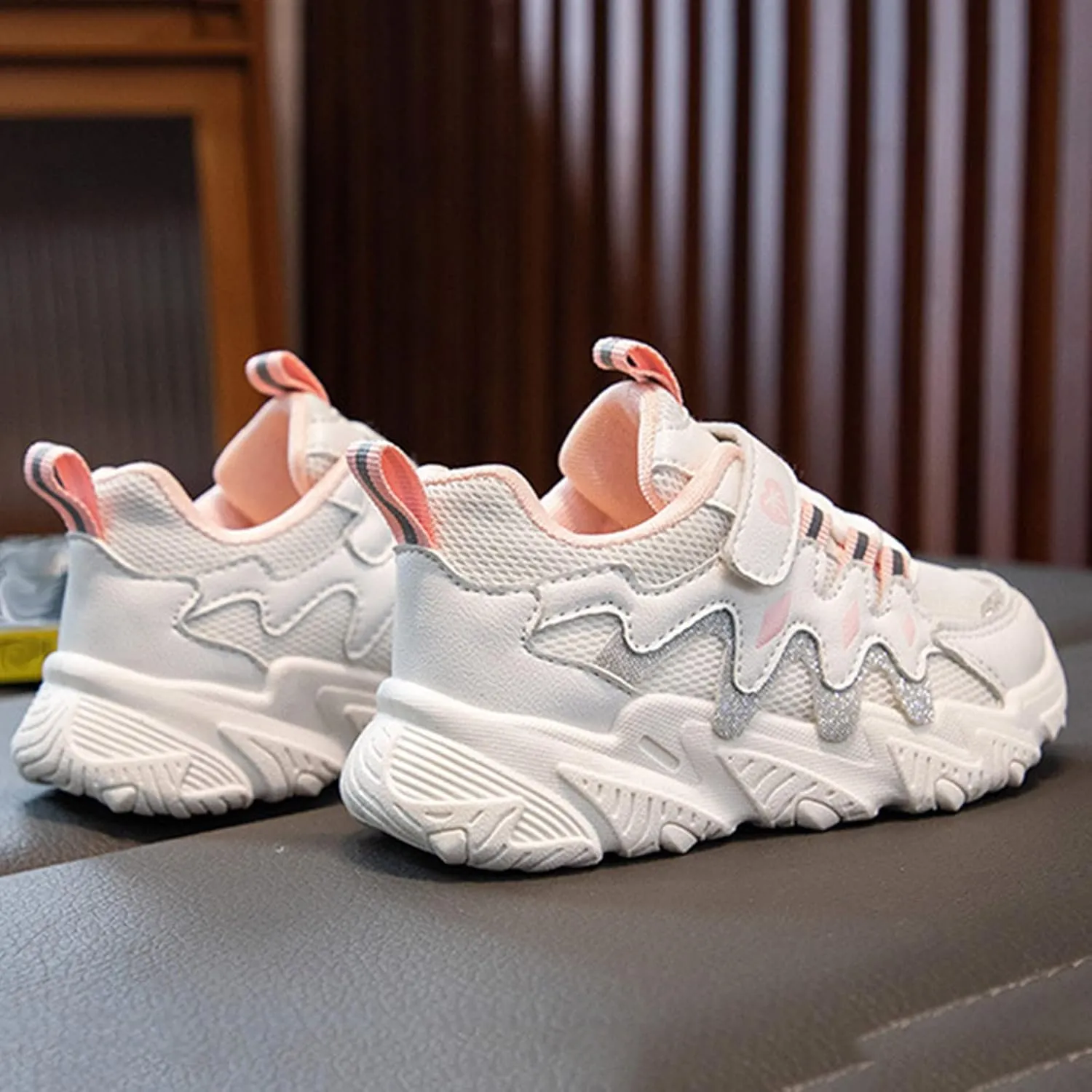 Sneakers for Girls Boys Hook and Loop Non-Slip Athletic Shoes Breathable Mesh Tennis Running Shoes Comfortable Walking Shoes