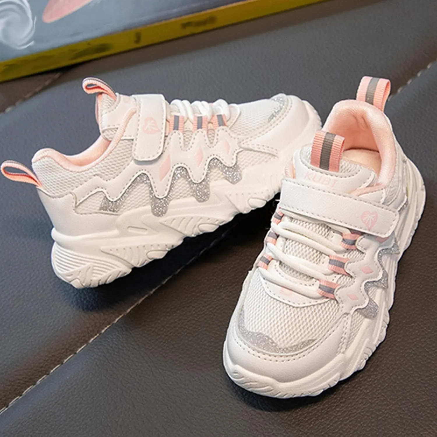 Sneakers for Girls Boys Hook and Loop Non-Slip Athletic Shoes Breathable Mesh Tennis Running Shoes Comfortable Walking Shoes