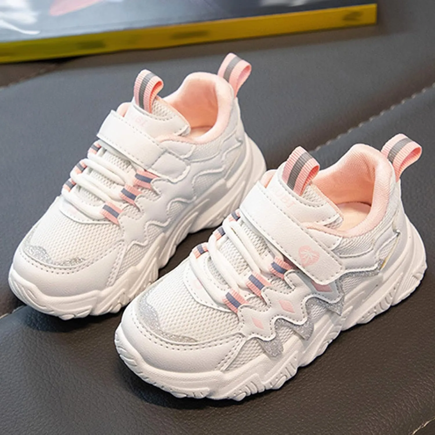 Sneakers for Girls Boys Hook and Loop Non-Slip Athletic Shoes Breathable Mesh Tennis Running Shoes Comfortable Walking Shoes