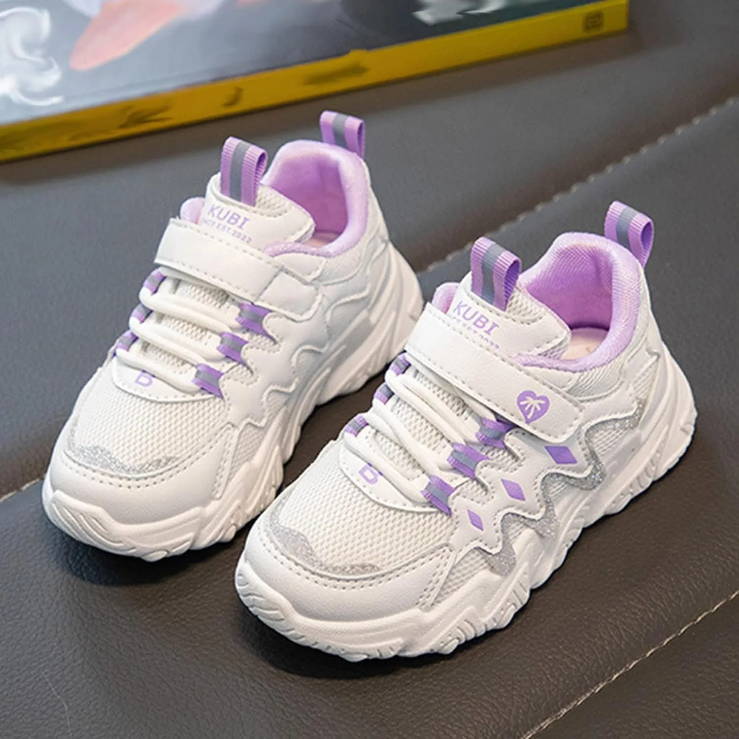 Sneakers for Girls Boys Hook and Loop Non-Slip Athletic Shoes Breathable Mesh Tennis Running Shoes Comfortable Walking Shoes