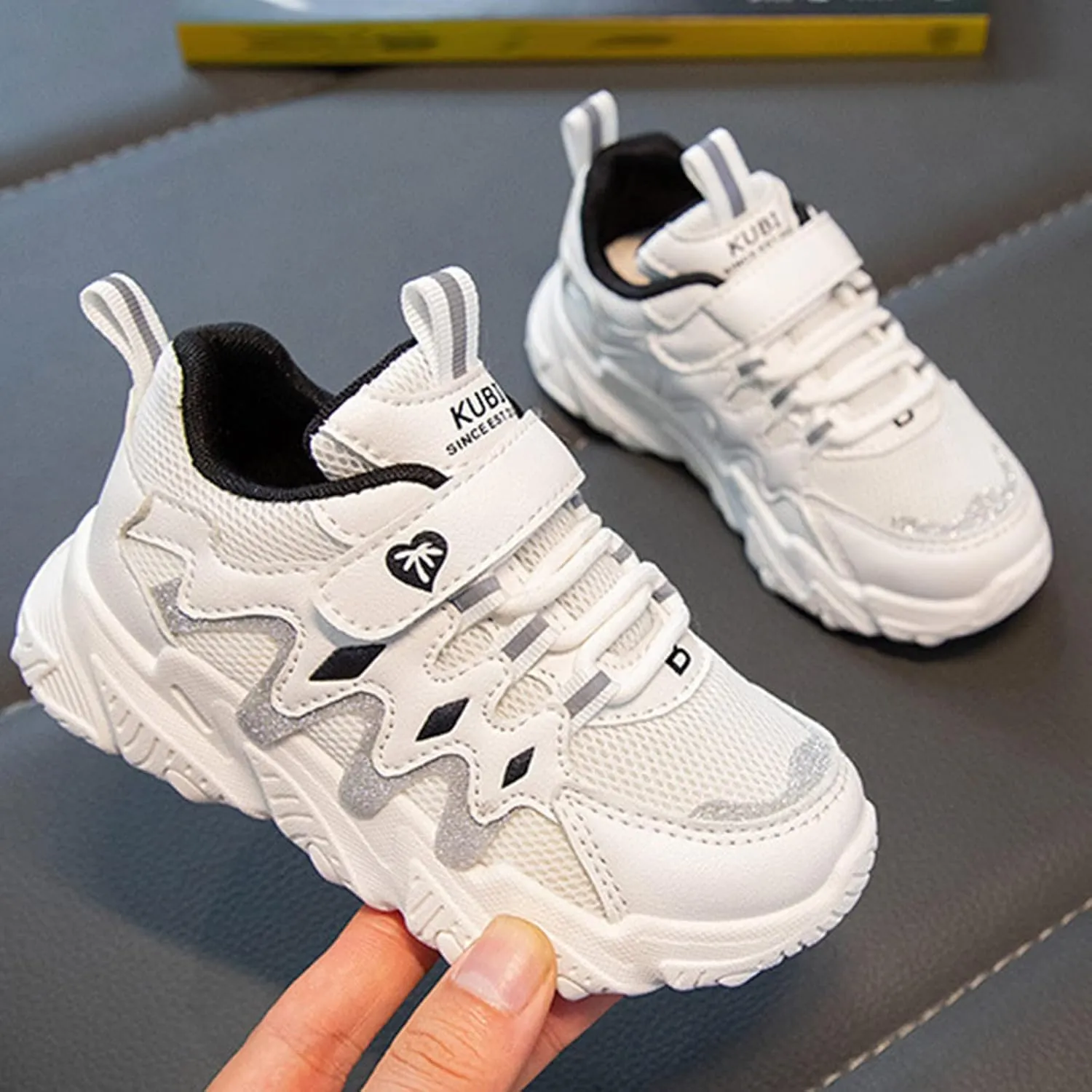 Sneakers for Girls Boys Hook and Loop Non-Slip Athletic Shoes Breathable Mesh Tennis Running Shoes Comfortable Walking Shoes