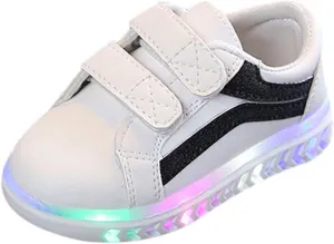 Sneakers for Girls LED Light Flashing Shoes with Hook and Loop Breathable Sports Running Walking Athletic Shoes for Kids