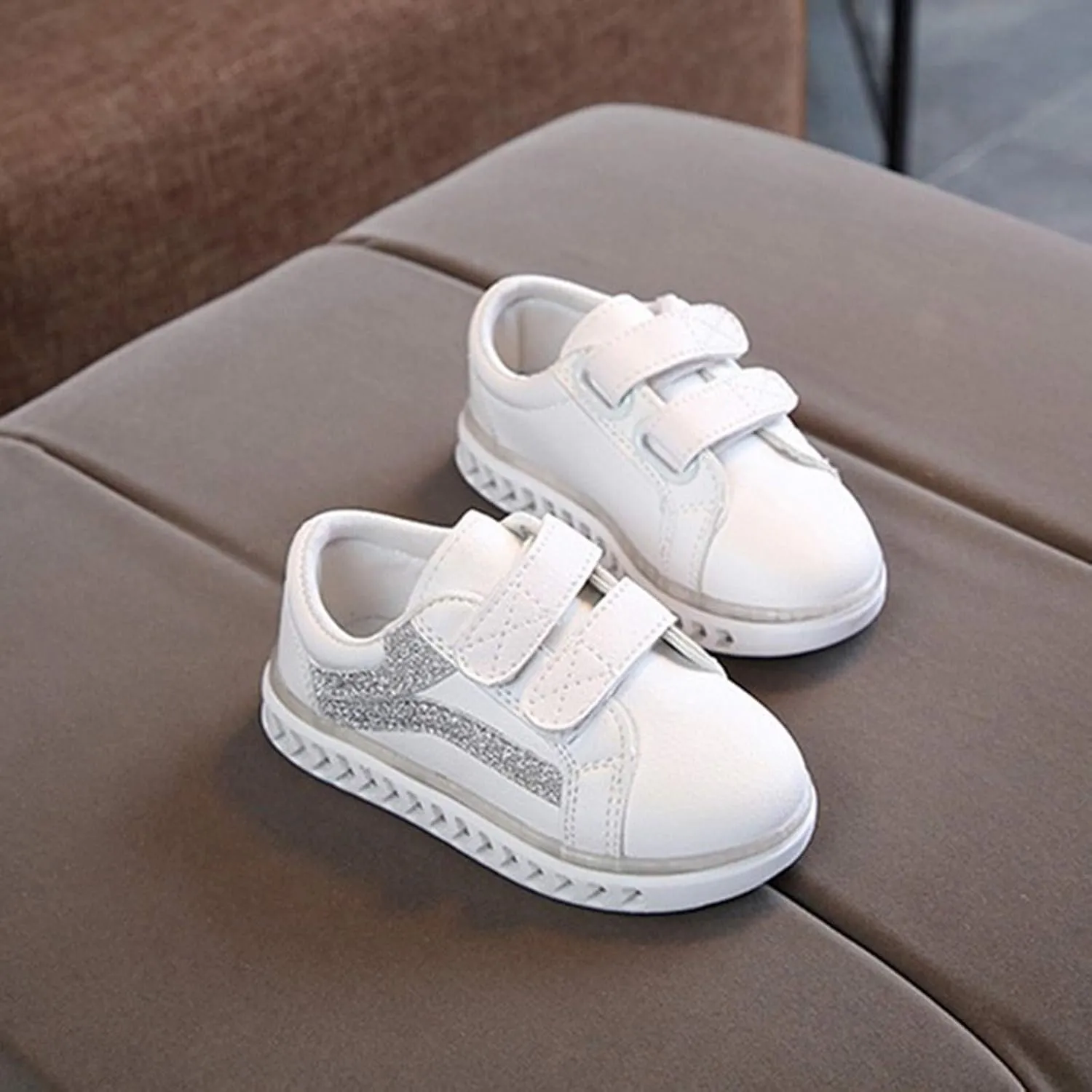 Sneakers for Girls LED Light Flashing Shoes with Hook and Loop Breathable Sports Running Walking Athletic Shoes for Kids