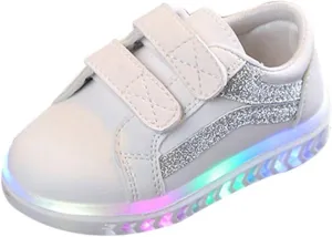 Sneakers for Girls LED Light Flashing Shoes with Hook and Loop Breathable Sports Running Walking Athletic Shoes for Kids