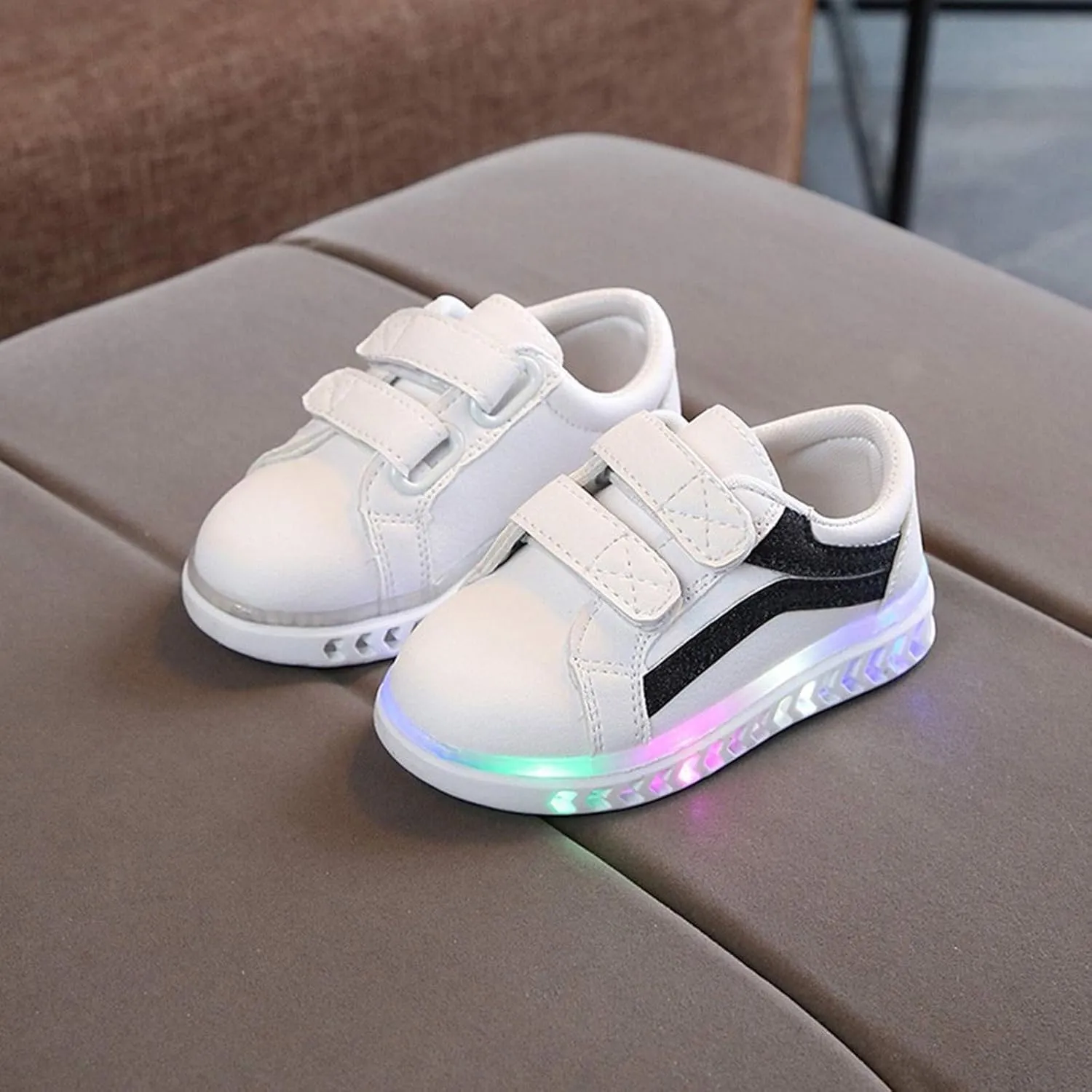 Sneakers for Girls LED Light Flashing Shoes with Hook and Loop Breathable Sports Running Walking Athletic Shoes for Kids