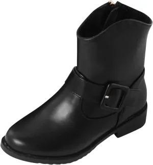 Soft Bottom Shoes Baby Girls Buckle Decor Side Zipper Western Boots Kids Ankle Boots Girls Low Heel Riding Booties