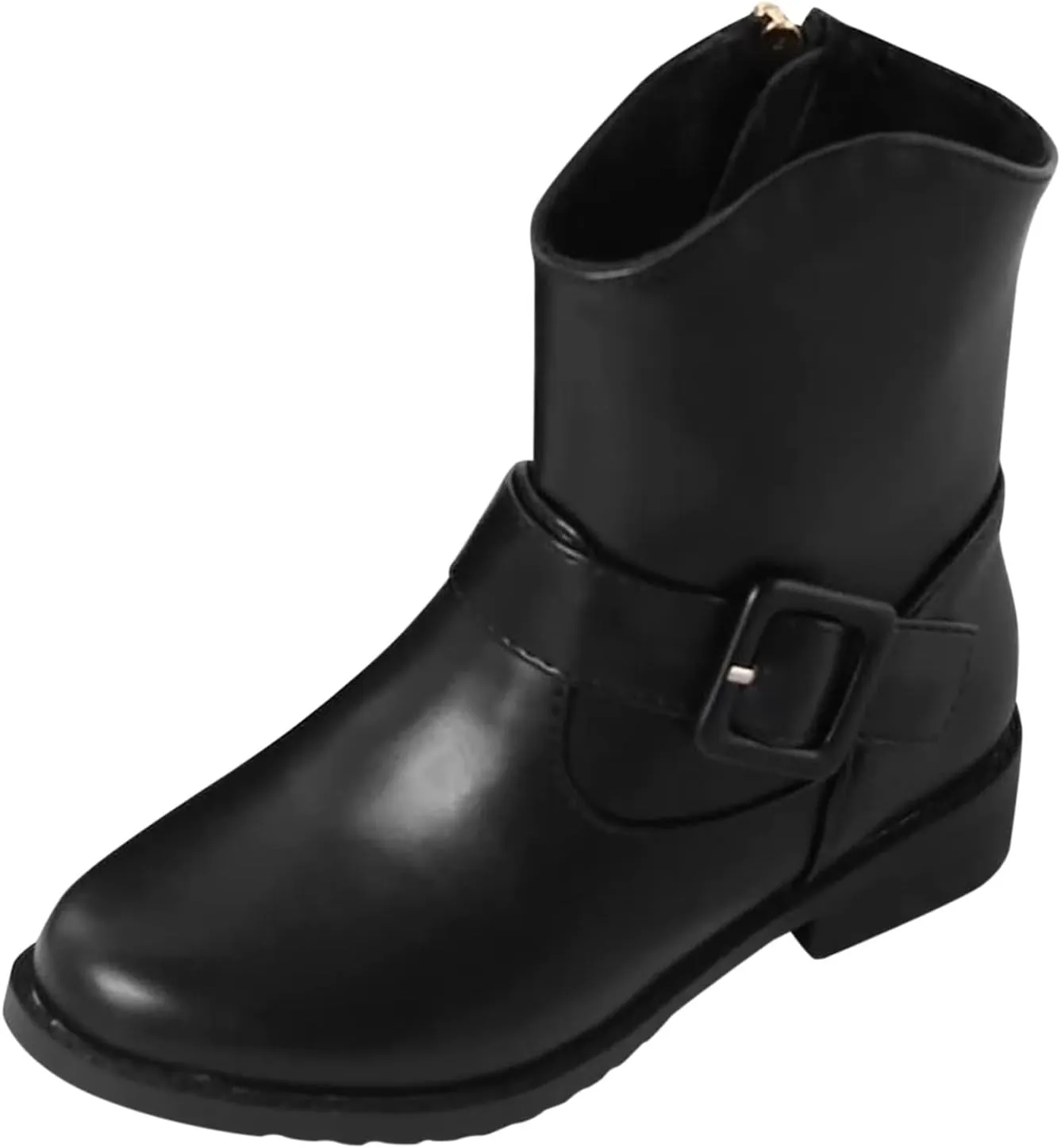Soft Bottom Shoes Baby Girls Buckle Decor Side Zipper Western Boots Kids Ankle Boots Girls Low Heel Riding Booties