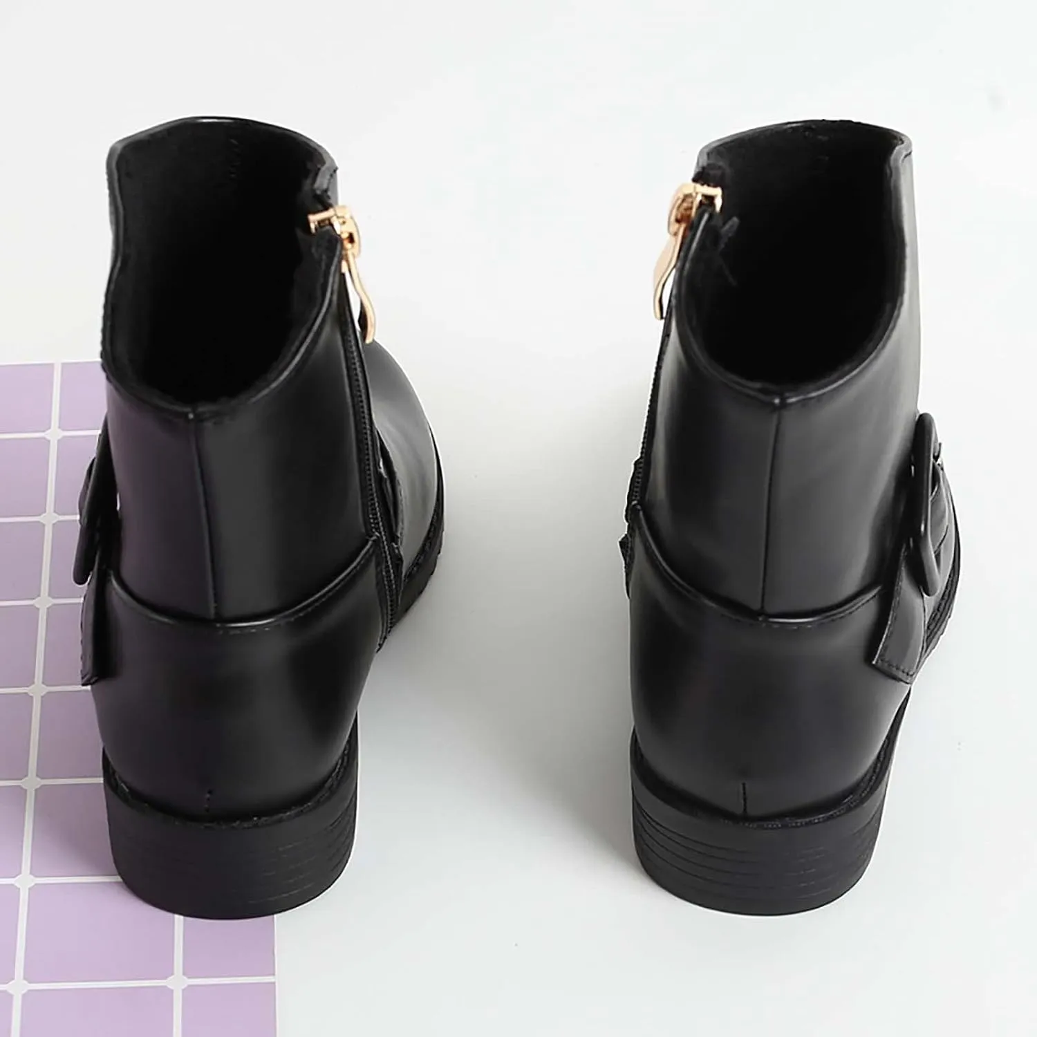 Soft Bottom Shoes Baby Girls Buckle Decor Side Zipper Western Boots Kids Ankle Boots Girls Low Heel Riding Booties