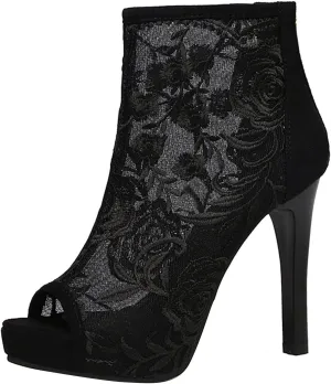 SuanlaTDS Women's Heeled Sandals Dressy Sexy Stiletto Heel Lace Peep Toe Ankle Boots with Back Zipper 2025 Summer Platform Open-toe Elegant High Heels Sandal for Party Wedding Vacation