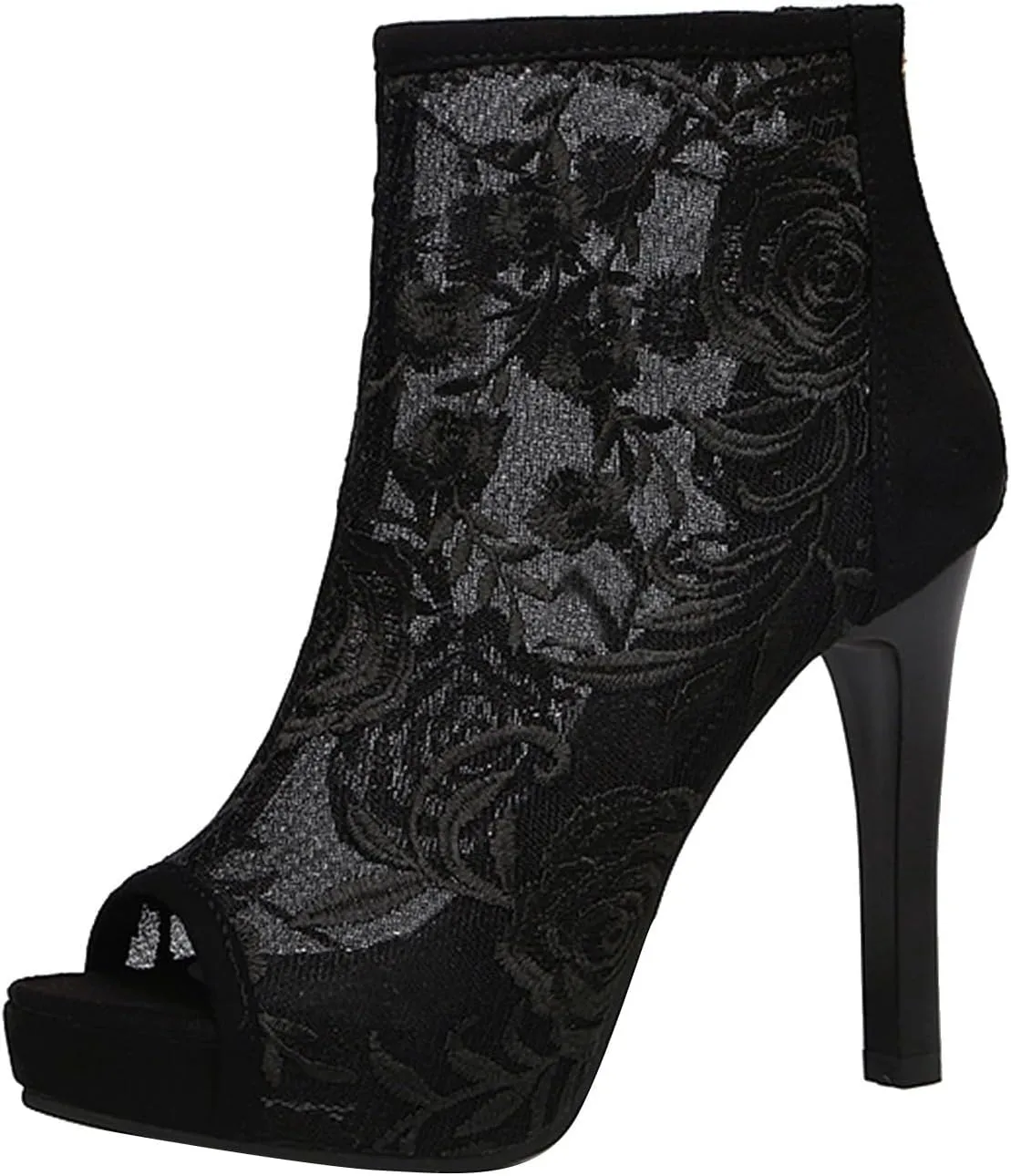 SuanlaTDS Women's Heeled Sandals Dressy Sexy Stiletto Heel Lace Peep Toe Ankle Boots with Back Zipper 2025 Summer Platform Open-toe Elegant High Heels Sandal for Party Wedding Vacation