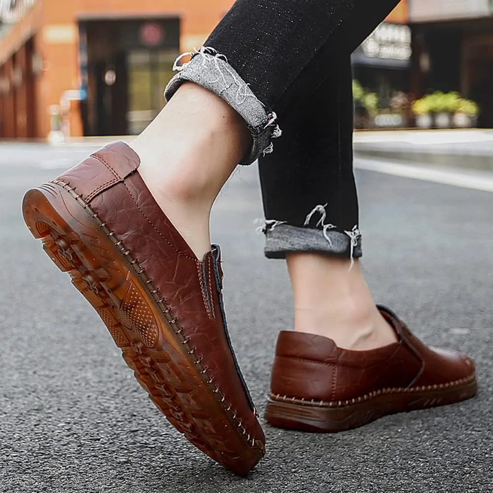 SUKKCCNO Men's Leather Fashion Casual Shoes Driving Shoes Light Flat Shoes Leather Casual Boat Shoes Walking Shoes