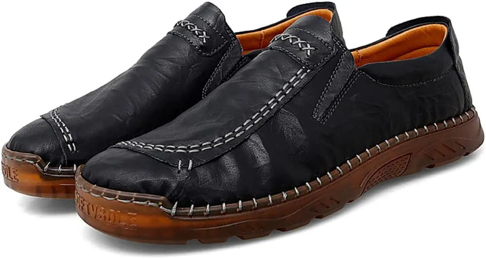 SUKKCCNO Men's Leather Fashion Casual Shoes Driving Shoes Light Flat Shoes Leather Casual Boat Shoes Walking Shoes