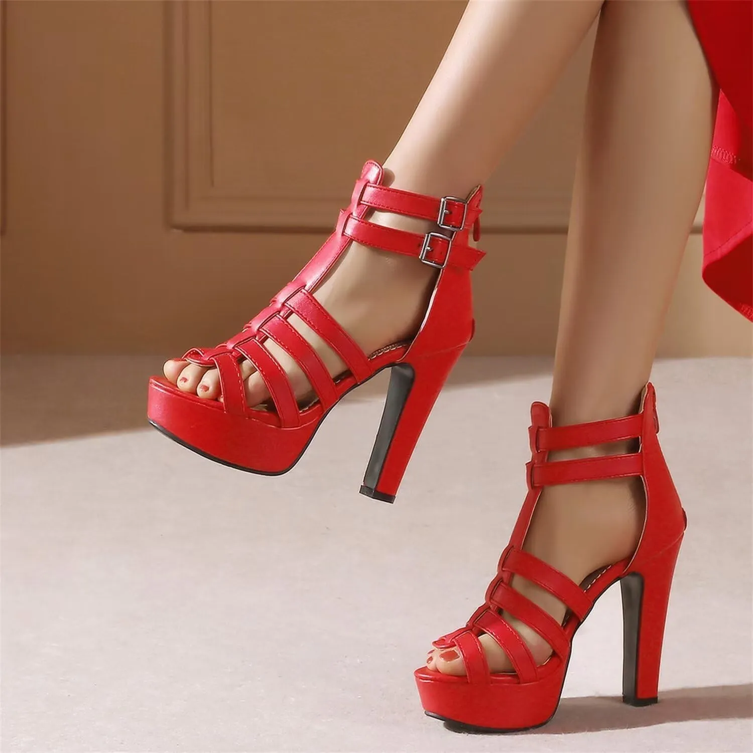 Summer Shoes For Women Sandals Platform High Heels Peep Toe White Red Party Dance Pumps Shoes Ladies Large Size