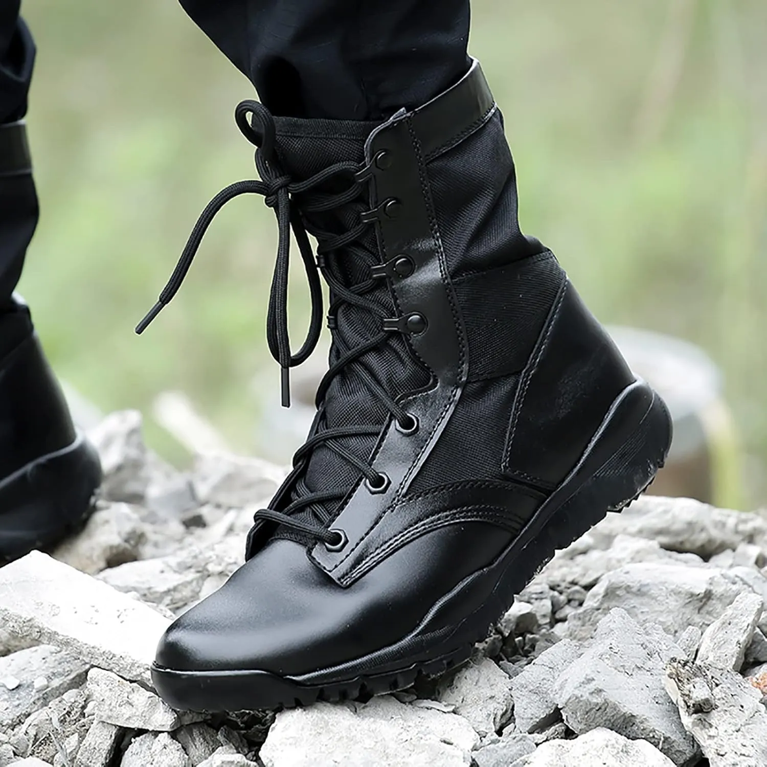 Tactical Combat Boots, Spring Summer High Top Breathable Men's Outdoor Waterproof and Shock-Absorbing Combat Boots, for Wear-Resistant Non-Slip Training Boots