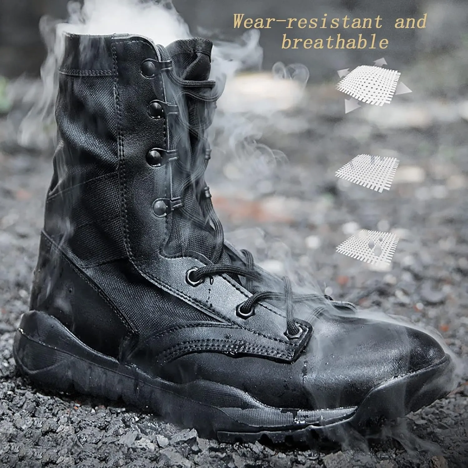 Tactical Combat Boots, Spring Summer High Top Breathable Men's Outdoor Waterproof and Shock-Absorbing Combat Boots, for Wear-Resistant Non-Slip Training Boots