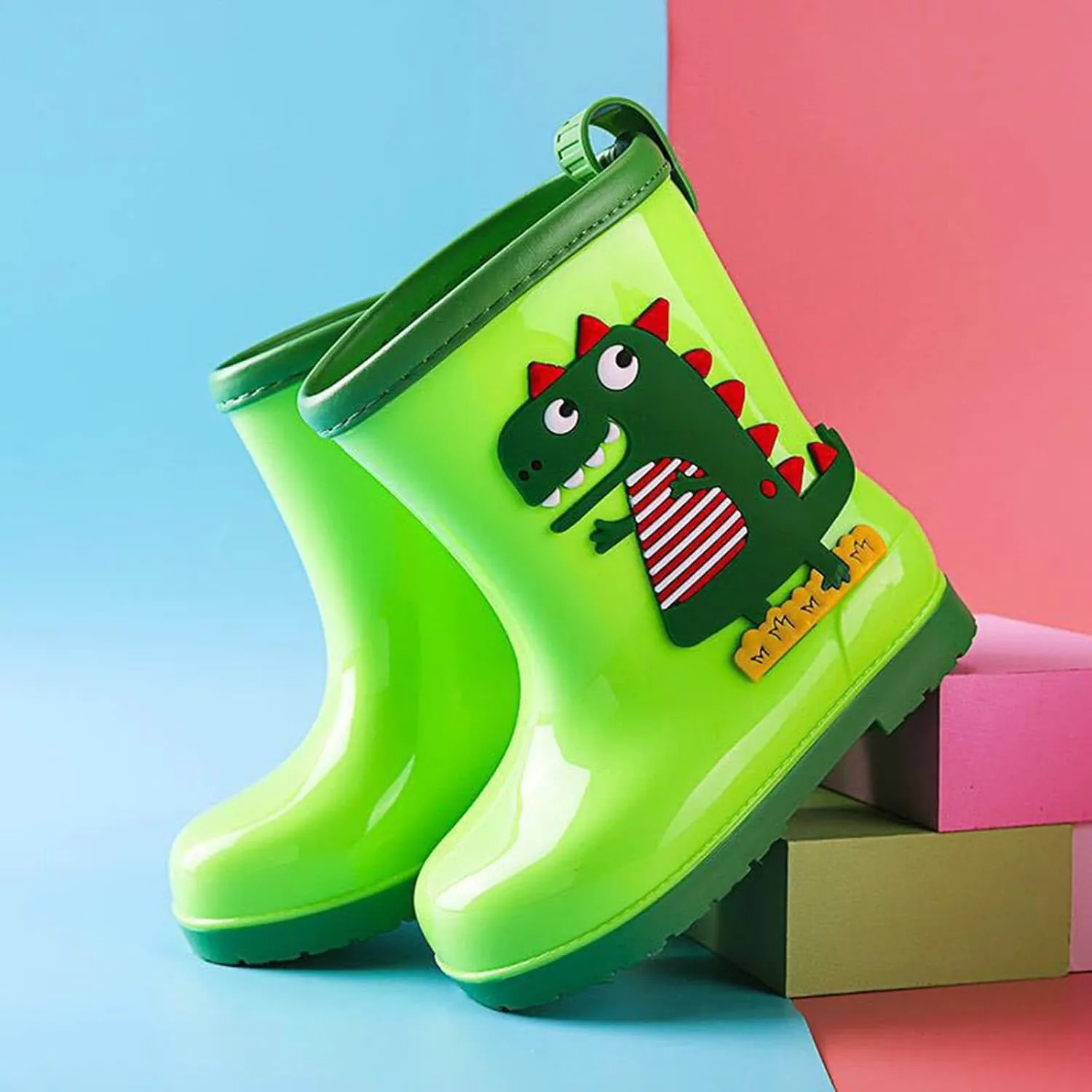 Toddler Dinosaur Rain Boots Waterproof Rubber Boots Kids Rainboots for Girls Boys Outdoor Non Slip Toddler Water Shoes