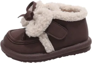 Toddler Girls Fleece Plush Ankle Boots Kids Winter Fashion Cute Bowknot Cotton Fr ining Comfy Soft Warm Shoes
