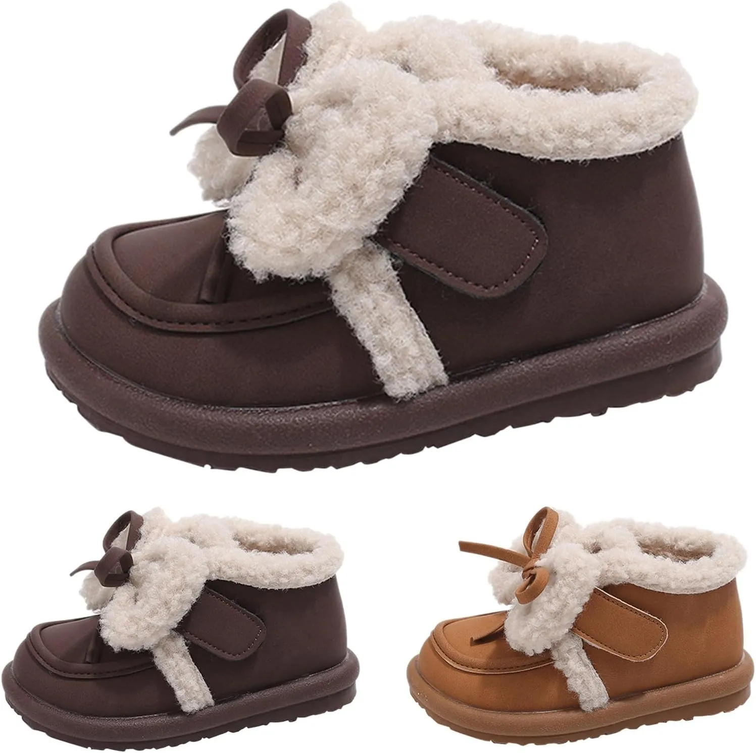 Toddler Girls Fleece Plush Ankle Boots Kids Winter Fashion Cute Bowknot Cotton Fr ining Comfy Soft Warm Shoes