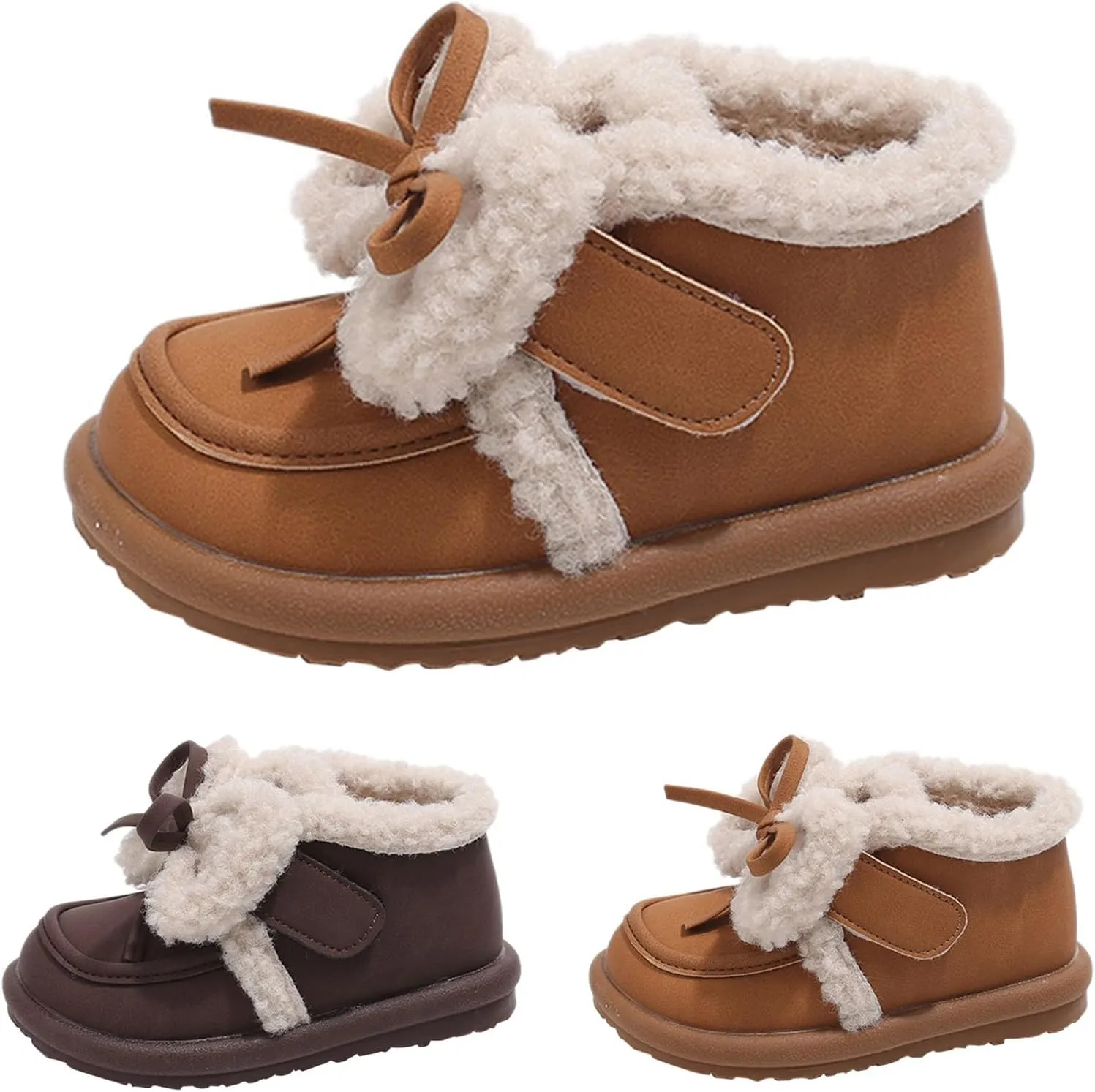 Toddler Girls Fleece Plush Ankle Boots Kids Winter Fashion Cute Bowknot Cotton Fr ining Comfy Soft Warm Shoes