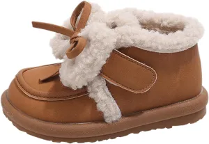 Toddler Girls Fleece Plush Ankle Boots Kids Winter Fashion Cute Bowknot Cotton Fr ining Comfy Soft Warm Shoes