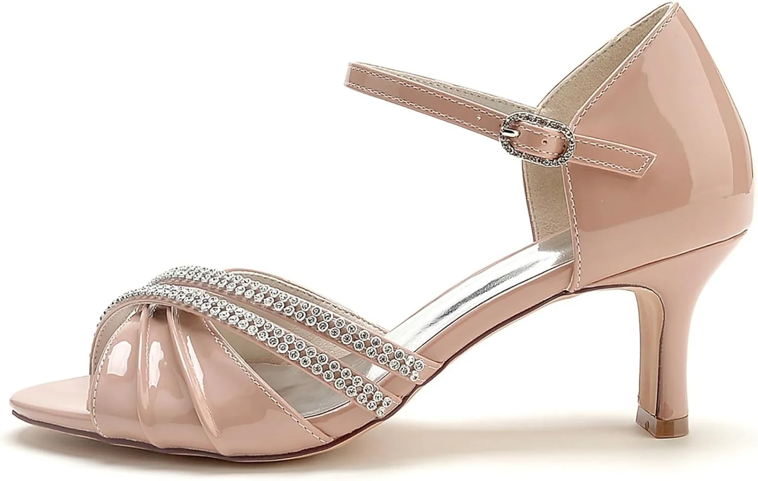 Wedding Shoes Bride High Heel Womens Strappy Heeled Sandal Rhinestones Low Heel Formal Prom Party Dress Shoes 6.5Cm