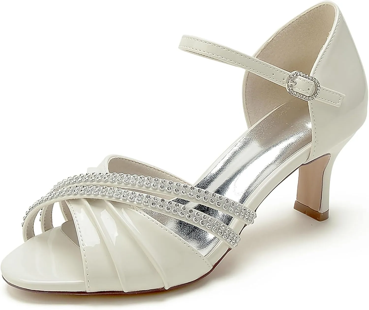Wedding Shoes Bride High Heel Womens Strappy Heeled Sandal Rhinestones Low Heel Formal Prom Party Dress Shoes 6.5Cm