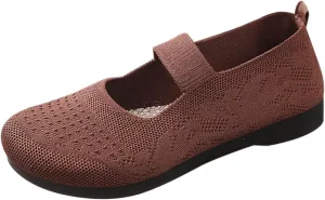Women Mary Jane Flat Shoes Slip on Washable Knit Casual Flat𝐬 Wide Toe Box Comofortable Ballet Flat with Adjustable Straps
