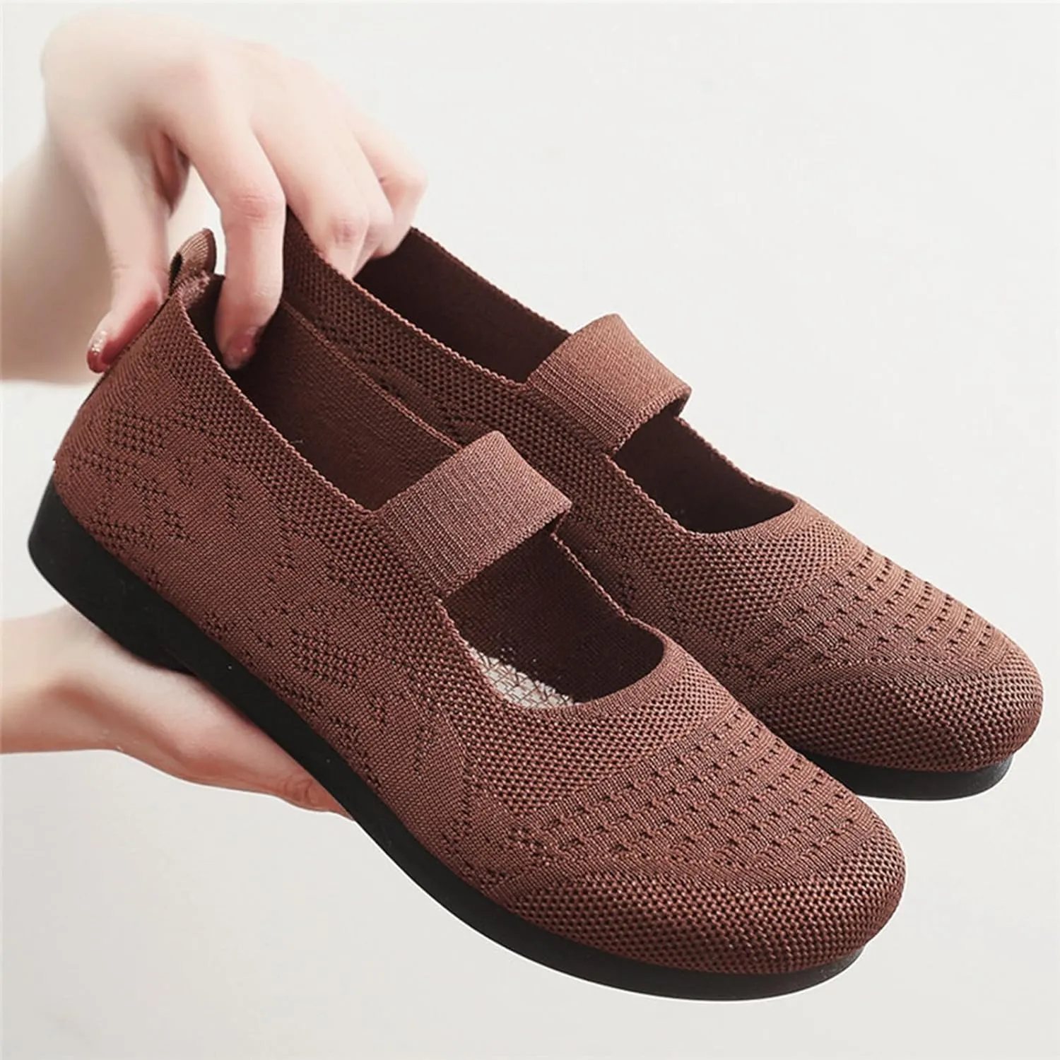 Women Mary Jane Flat Shoes Slip on Washable Knit Casual Flat𝐬 Wide Toe Box Comofortable Ballet Flat with Adjustable Straps