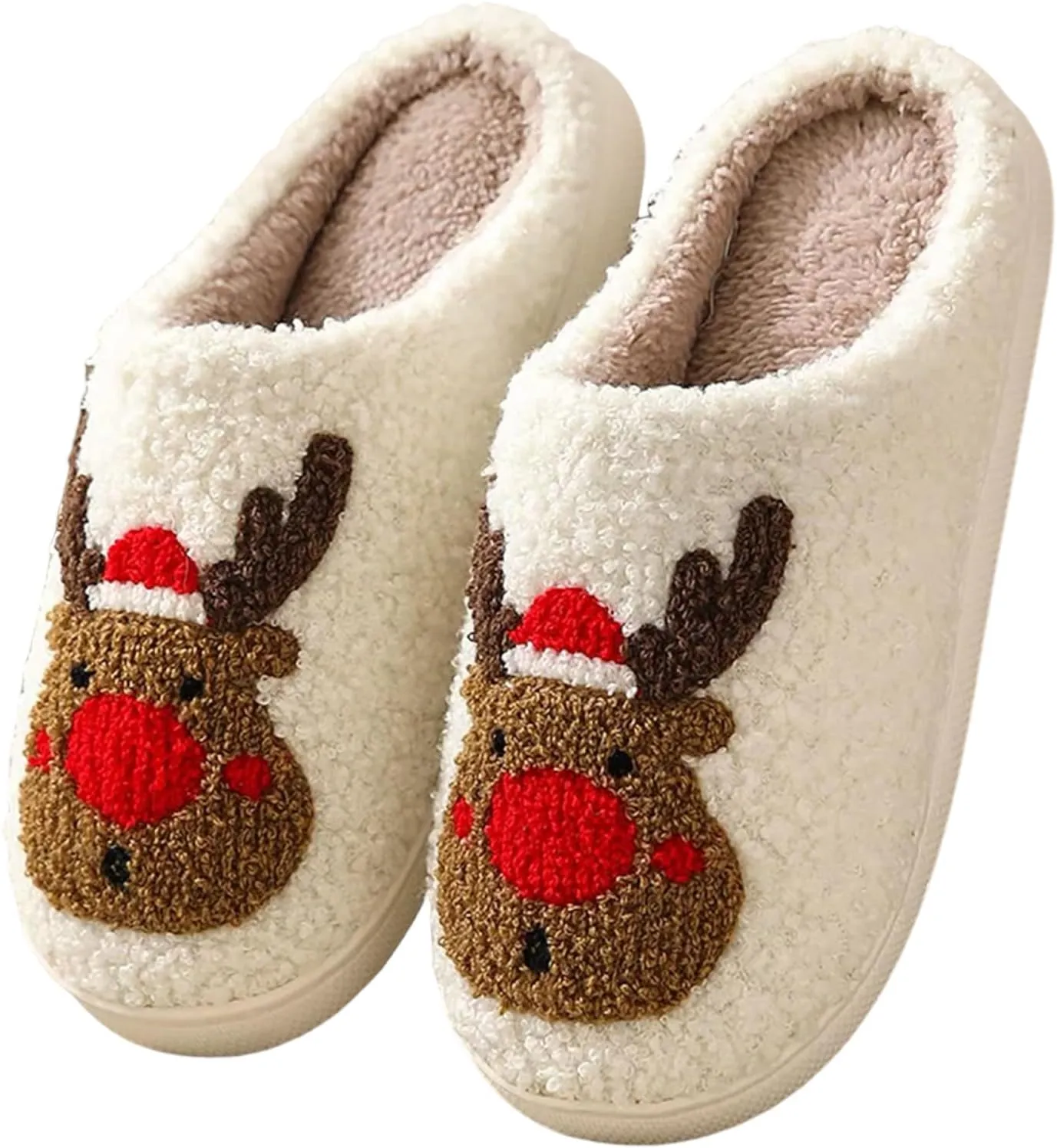 Women Men Cute Christmas Slippers, Indoor Soft Cozy Plush House Slippers, Winter Reindeer Slip-on Slippers, Slides Fluffy Warm Fleece Slippers, Couple Cute Plush Fleece Soft Shoes