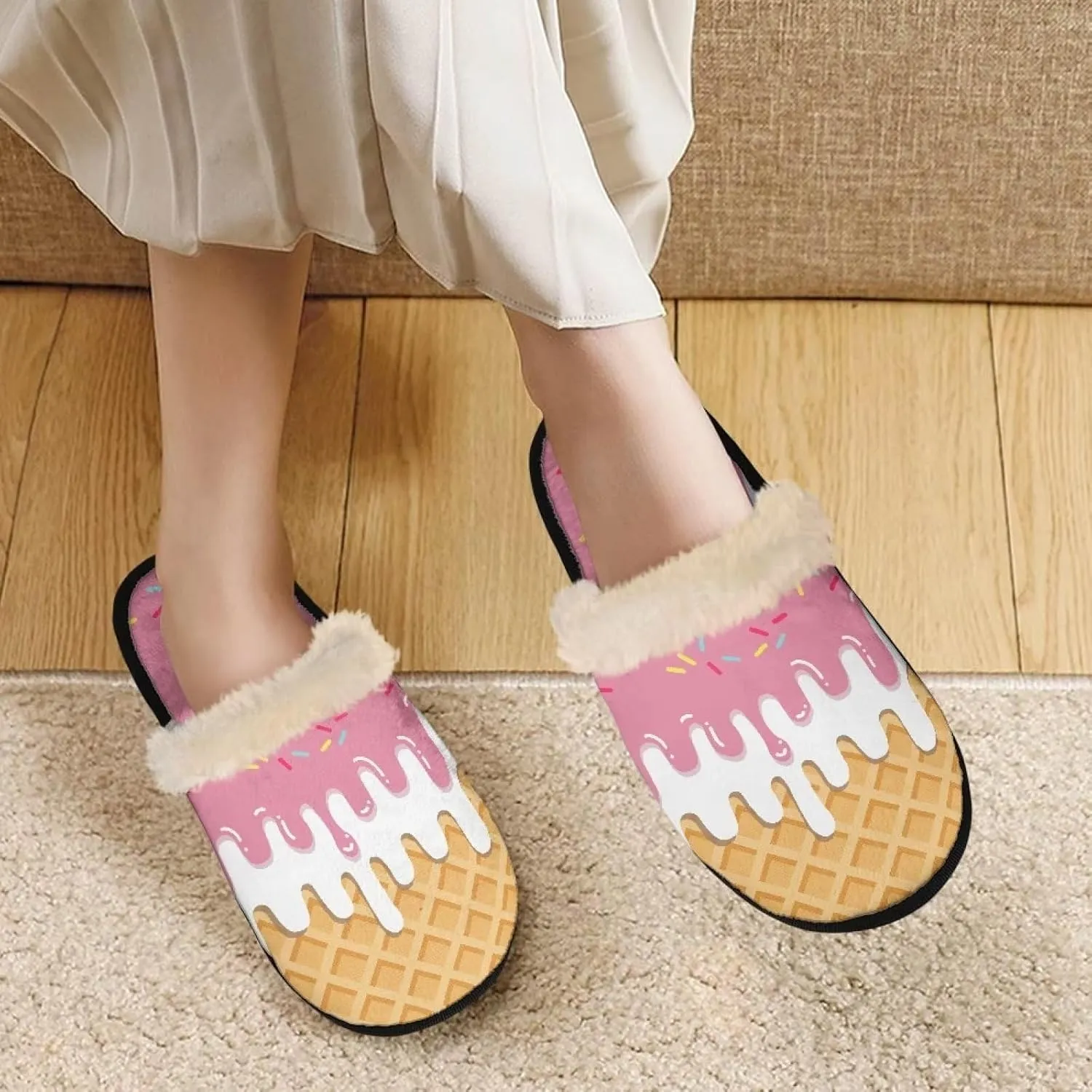 Women Slippers Plush Cozy Fuzzy Slippers Anti-Skid Sole Plush Slippers for Women Fluffy Indoor Outdoor Shoe