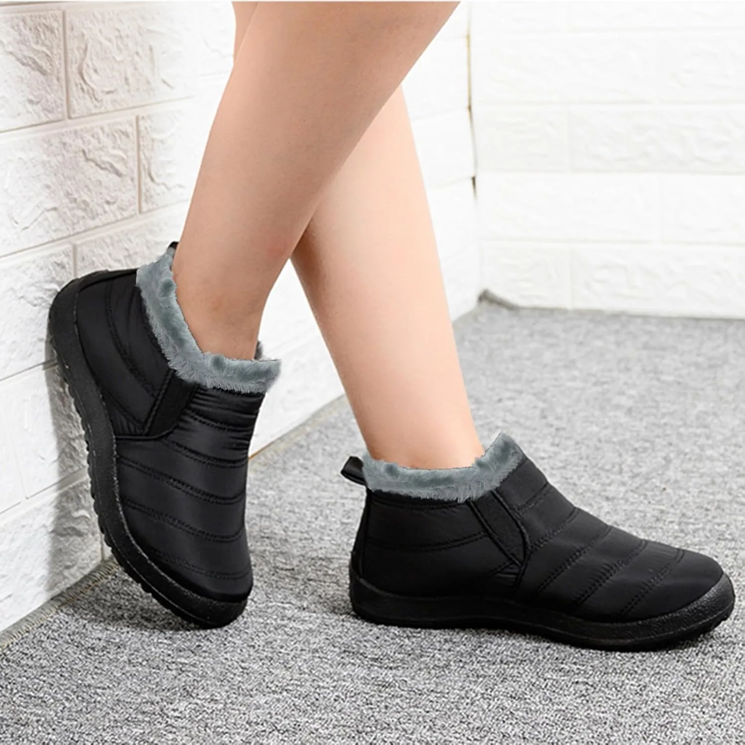 Women Snow Boots Waterproof Cloth Mens Plush Lined Platform Boots Comfy Hiking Boots Warm Winter Ankle Booties