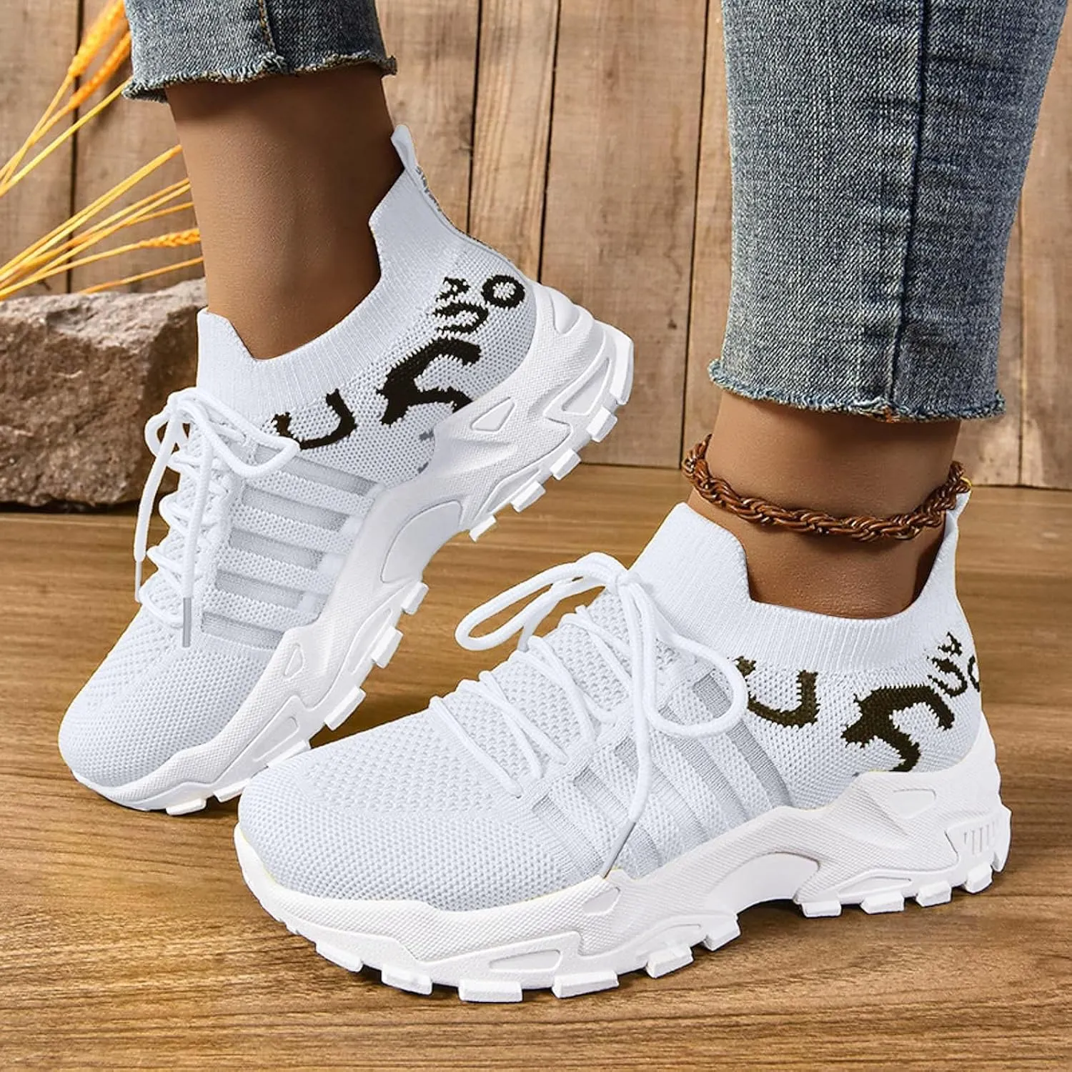 Women's Athletic Shoes Lace Up Mesh Walking Tennis Non Slip Breathable Running Footwear Ladies Comfortable & Lightweight Casual Sneakers for Gym Travel Hiking