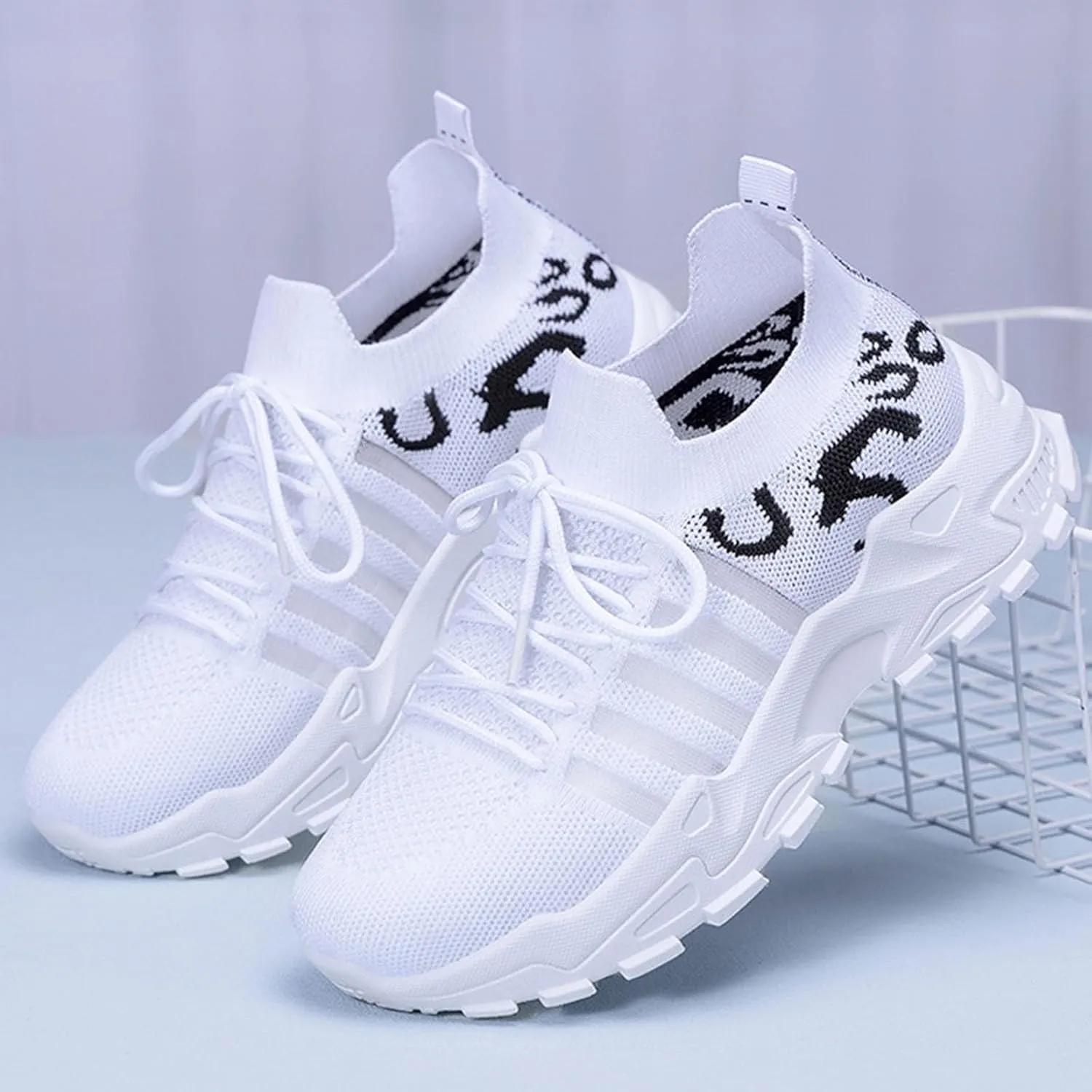 Women's Athletic Shoes Lace Up Mesh Walking Tennis Non Slip Breathable Running Footwear Ladies Comfortable & Lightweight Casual Sneakers for Gym Travel Hiking