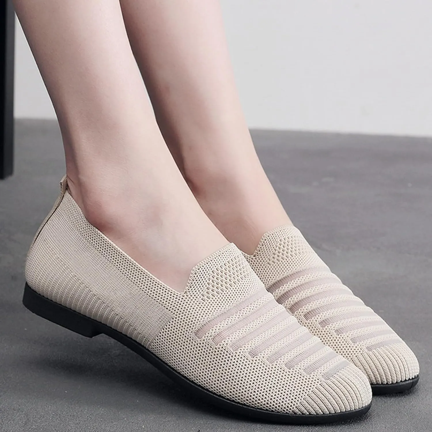 Women's Casual Shoes Summer Knit Slip On Walking Shoes Wide Width Mesh Breathable Sneakers Comfortable L𝐨w Heel Dress Sneaker