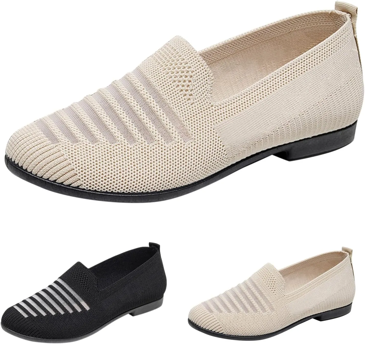 Women's Casual Shoes Summer Knit Slip On Walking Shoes Wide Width Mesh Breathable Sneakers Comfortable L𝐨w Heel Dress Sneaker