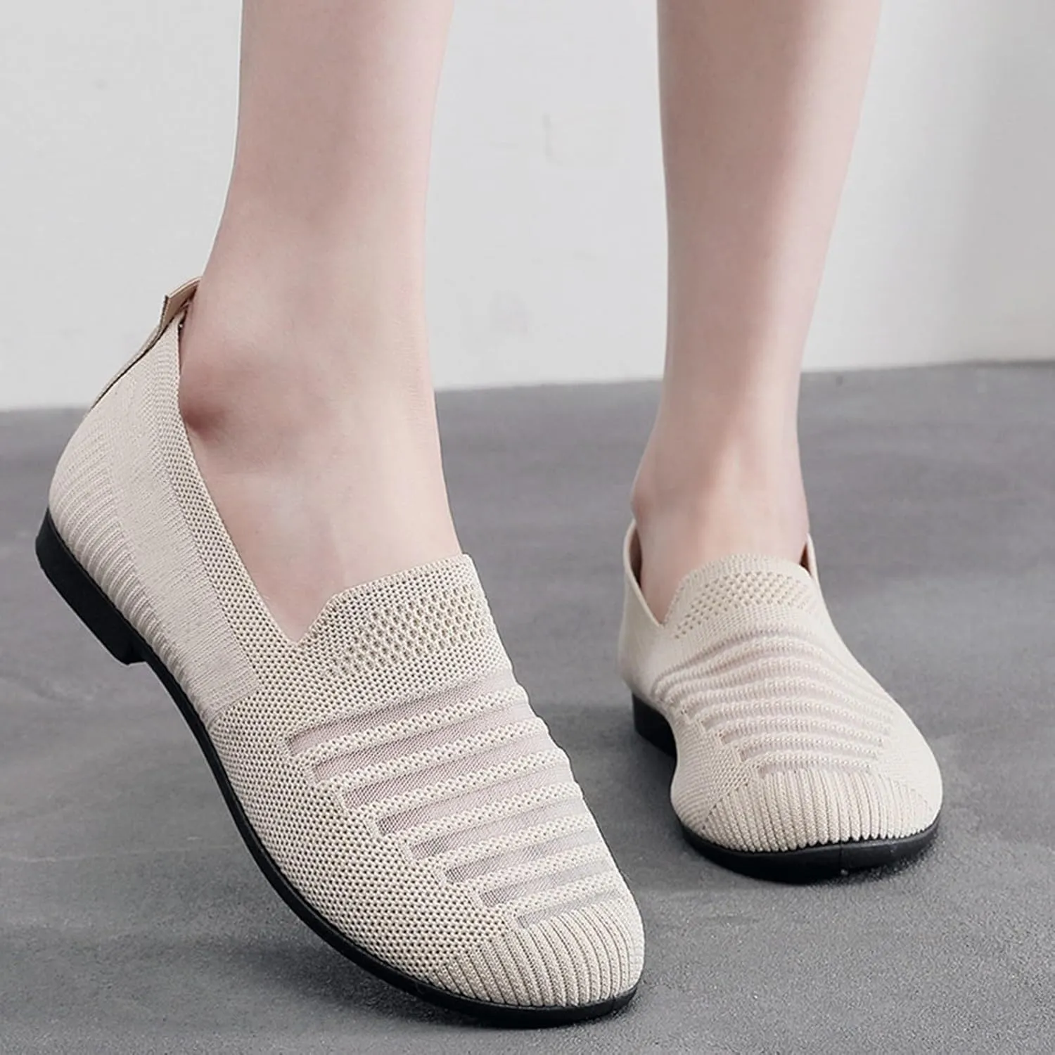 Women's Casual Shoes Summer Knit Slip On Walking Shoes Wide Width Mesh Breathable Sneakers Comfortable L𝐨w Heel Dress Sneaker
