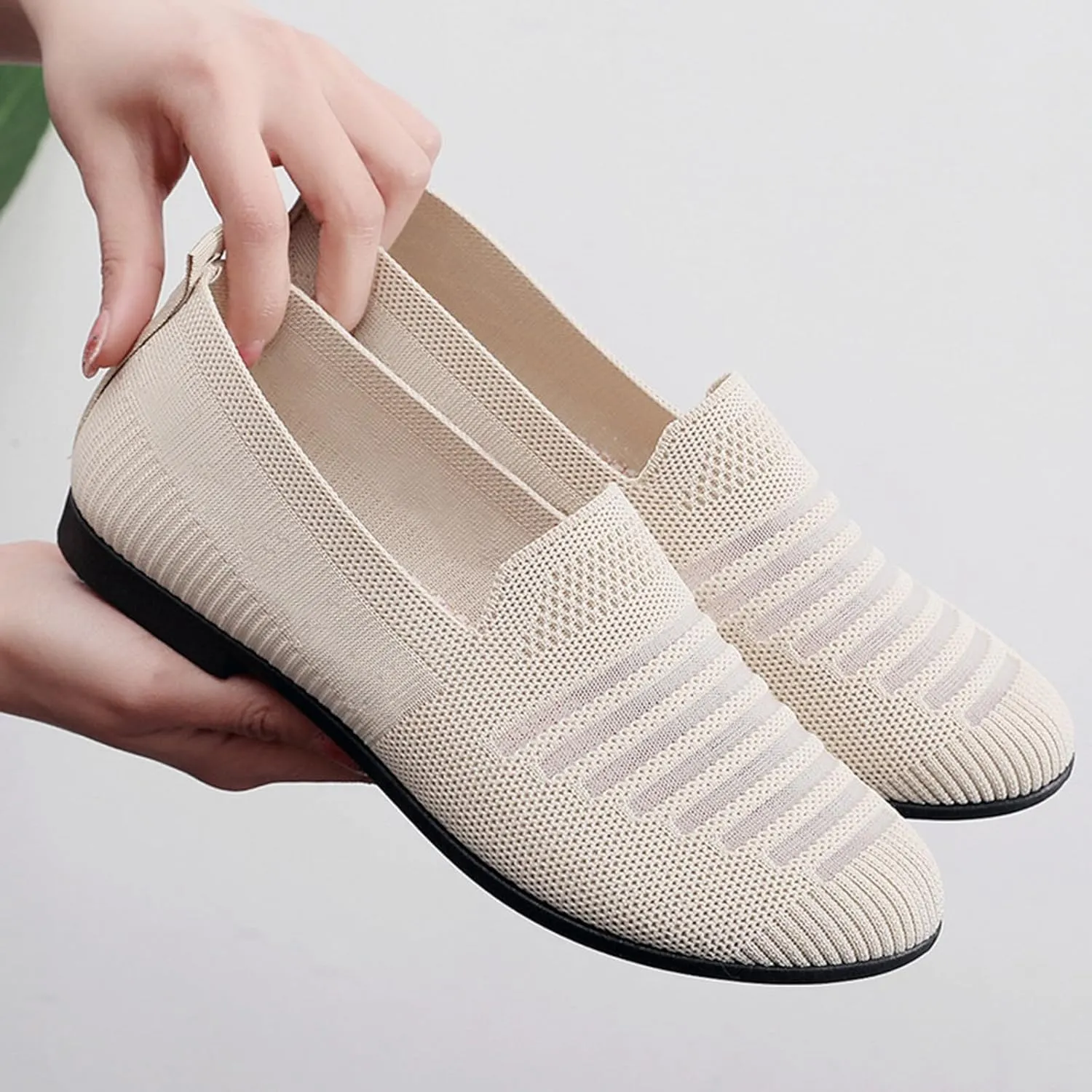 Women's Casual Shoes Summer Knit Slip On Walking Shoes Wide Width Mesh Breathable Sneakers Comfortable L𝐨w Heel Dress Sneaker