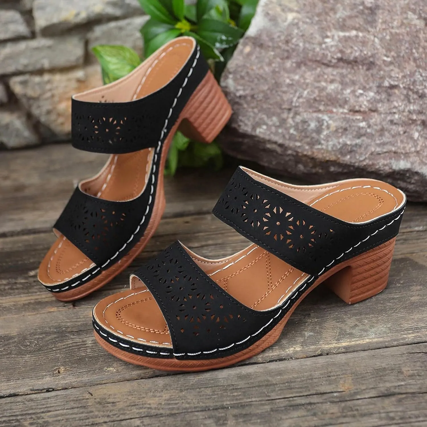 Women’s Comfortable Open Toe Crisscross Straps Slip on Wedge Sandals Orthopedic Dressy Comfort Slides Women