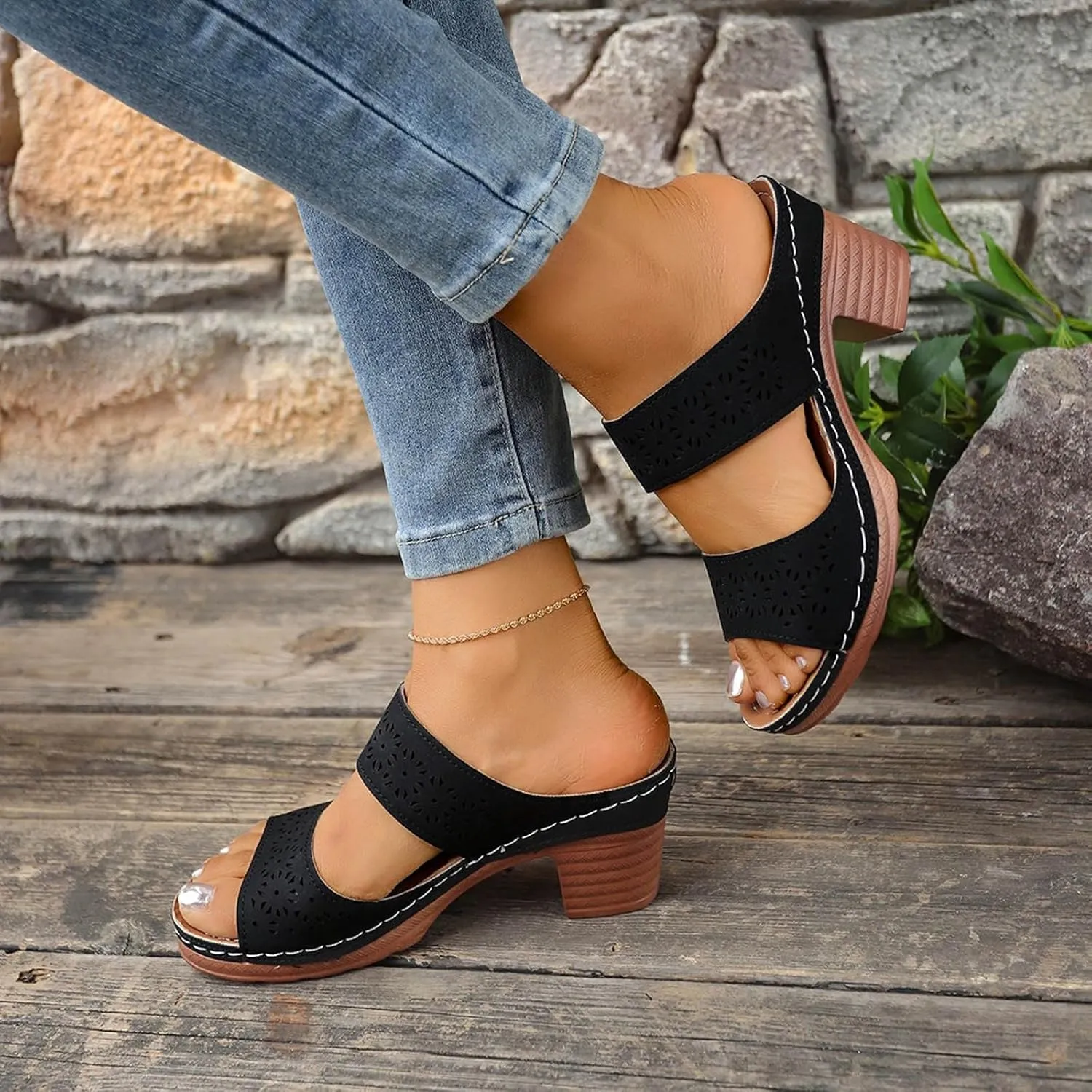 Women’s Comfortable Open Toe Crisscross Straps Slip on Wedge Sandals Orthopedic Dressy Comfort Slides Women