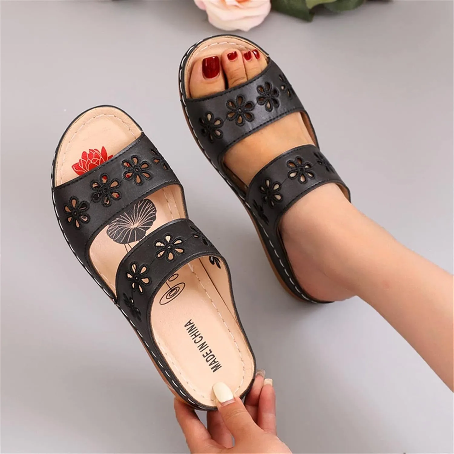 Womens Comfy Wedge Orthopedic Sandals Orthopedic Flip Flop Slippers Orthopedic Shoes for Women Sandals Comfortable Orthopedic Comfy Black Sandals for Women Mens Orthopedic Walking Sandals
